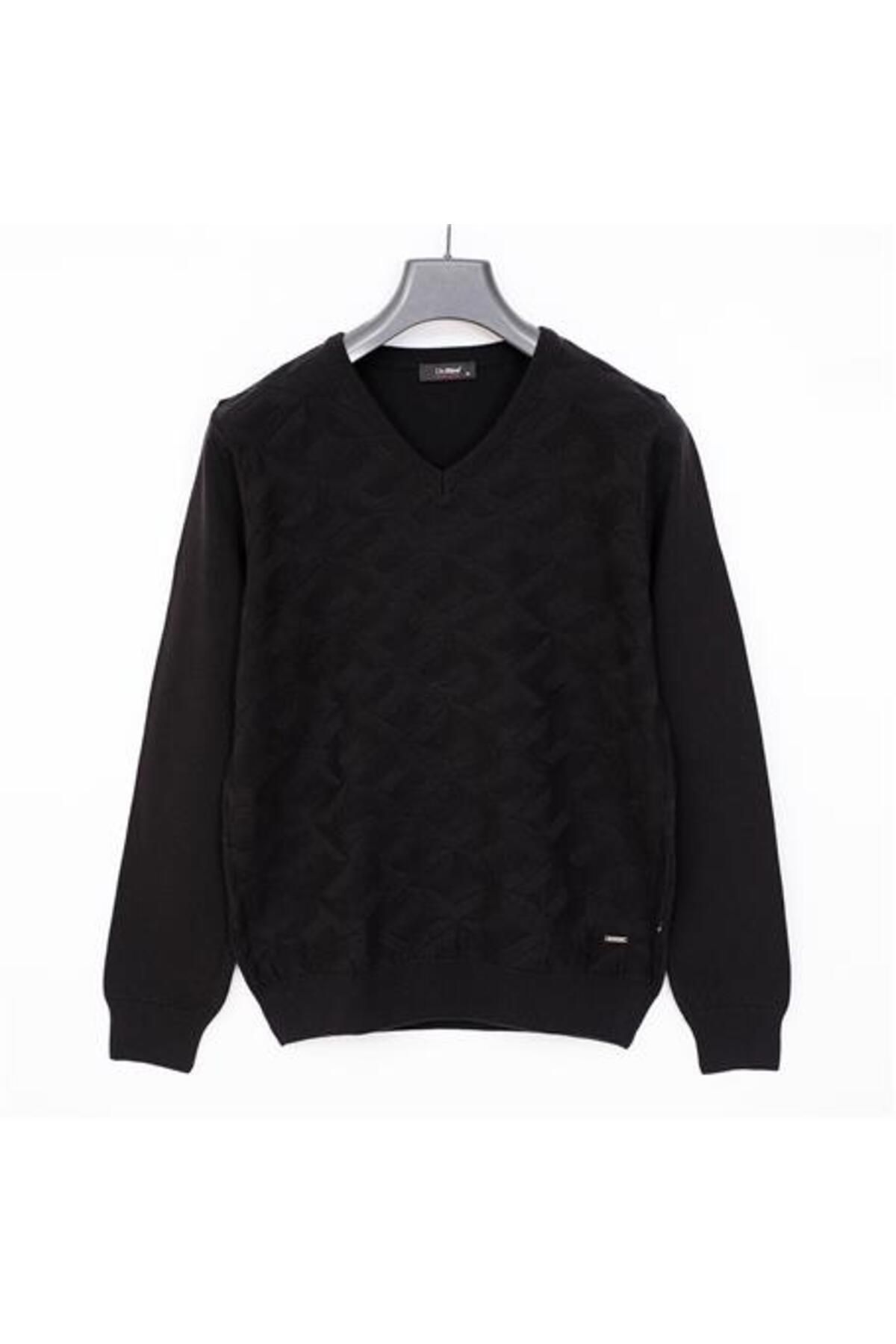 Shop58 Erkek Uzun Kol V Yaka Triko Kazak - 189055 - Siyah