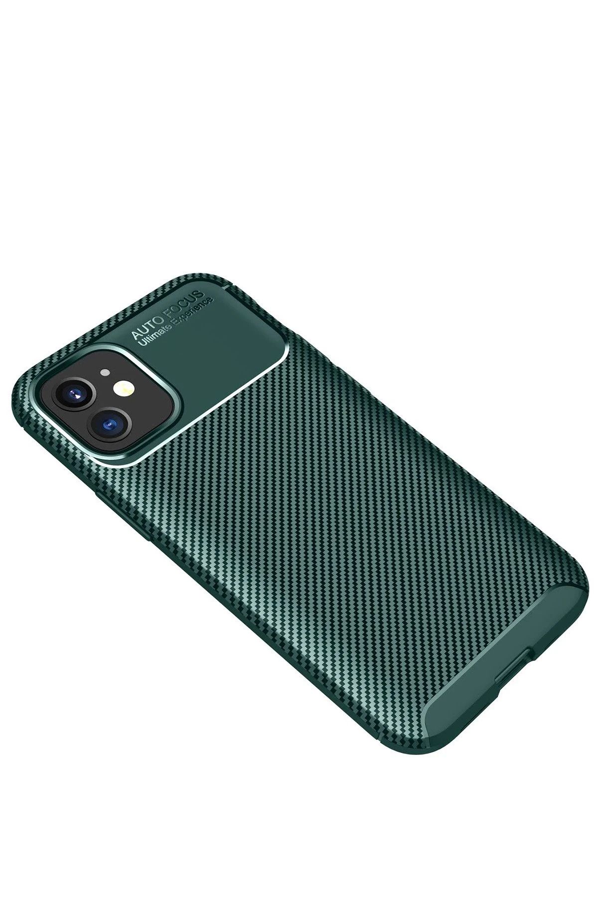 NewFace iPhone 12 Mini Kılıf Auto Focus Karbon Kapak - Yeşil WLZOR