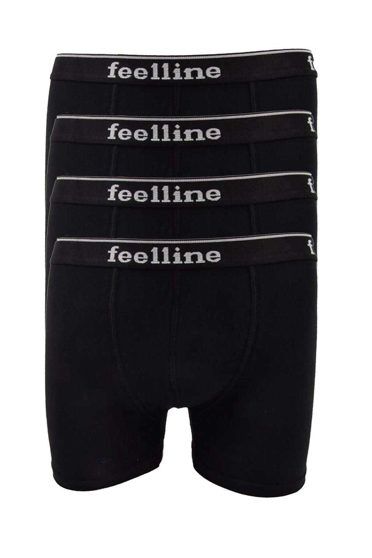 Shop58 4 adet Feelline Siyah Pamuklu Doğal Likralı Erkek Boxer