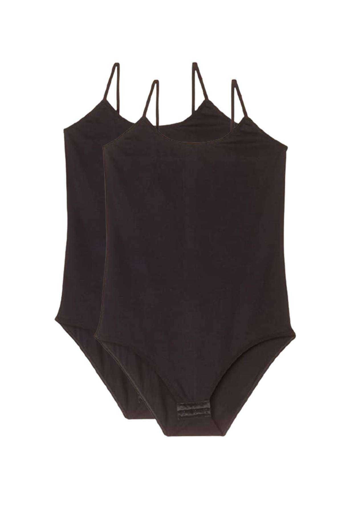 Shop58 2 Adet İp Askılı Kadın Çıtçıtlı Body Siyah