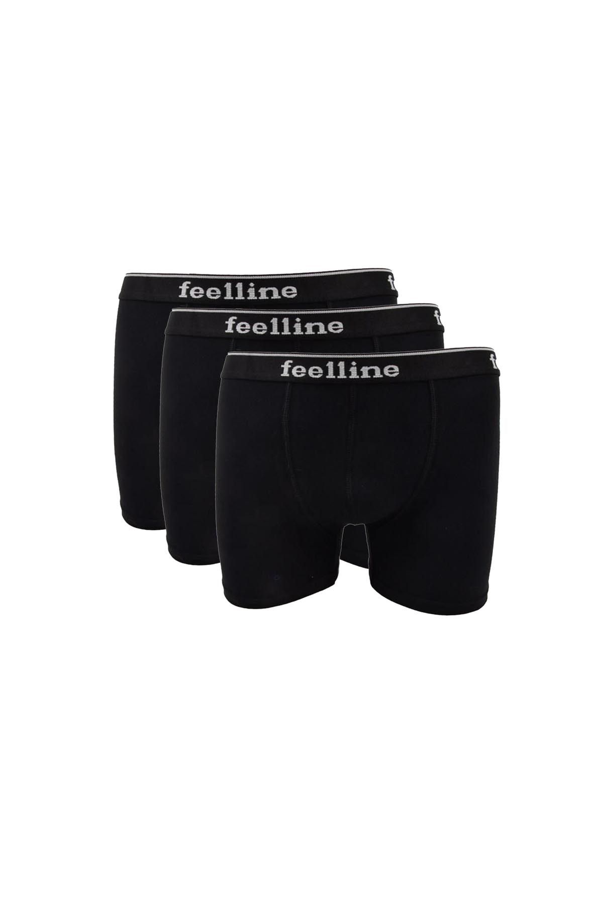 Shop58 3 adet Feelline Siyah Pamuklu Doğal Likralı Erkek Boxer