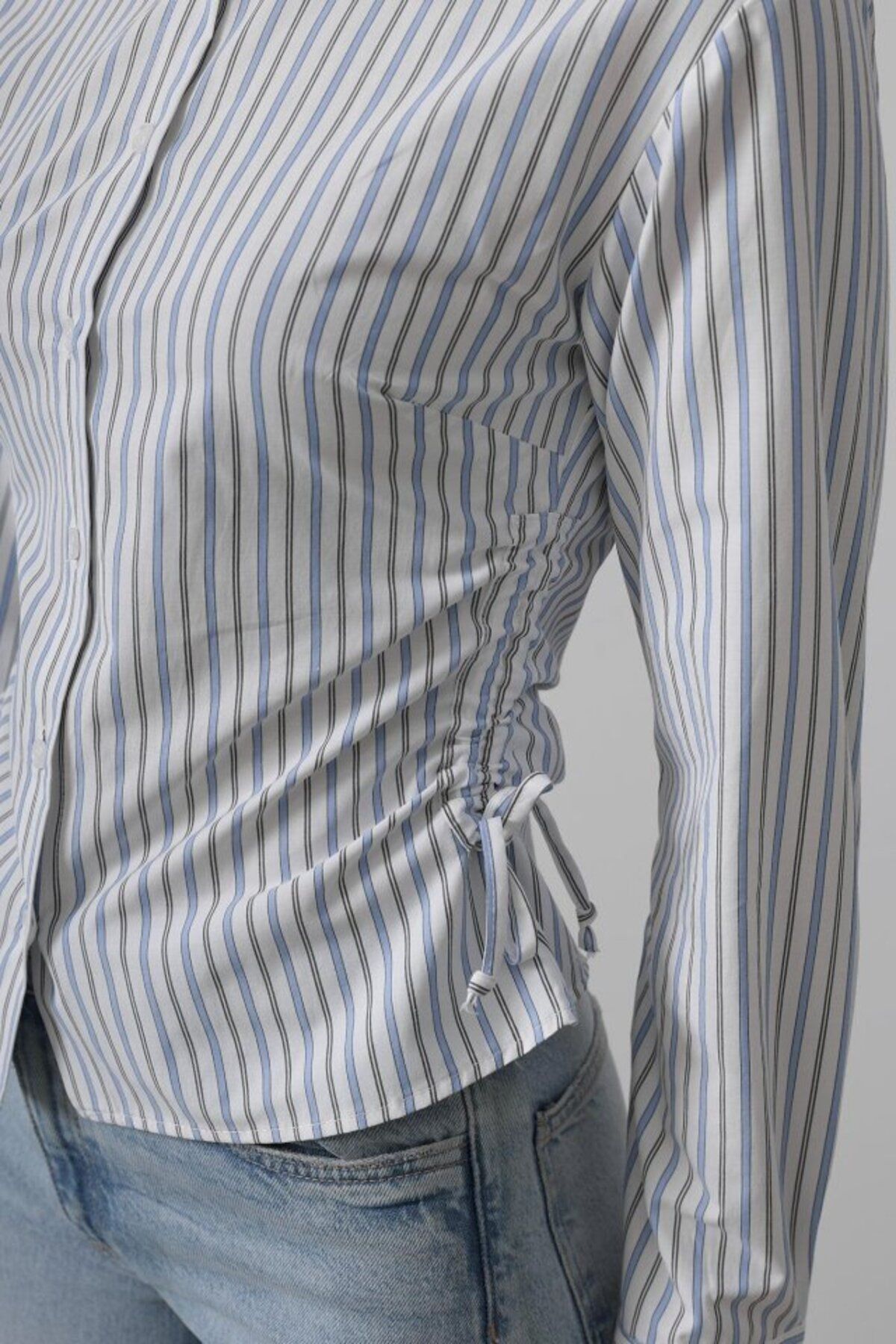 Simala-Striped Shirt with Gathered Sides - Blue-Black 4