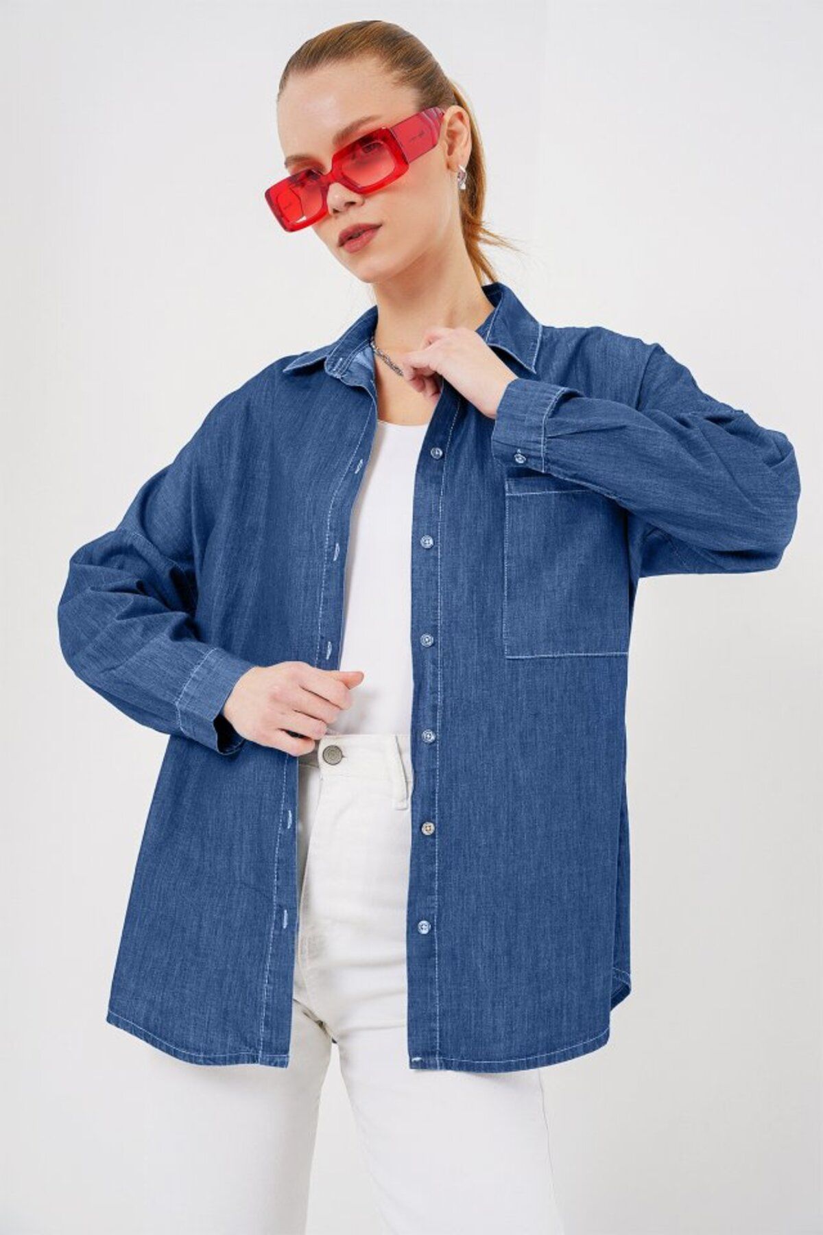 novafems Oversize Kot Gömlek 20280 - Lacivert