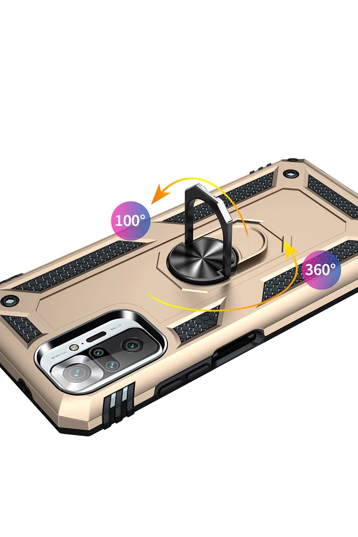 NewFace Xiaomi Redmi Note 10 Pro Kılıf Sofya Yüzüklü Silikon Kapak - Gold SVLRS