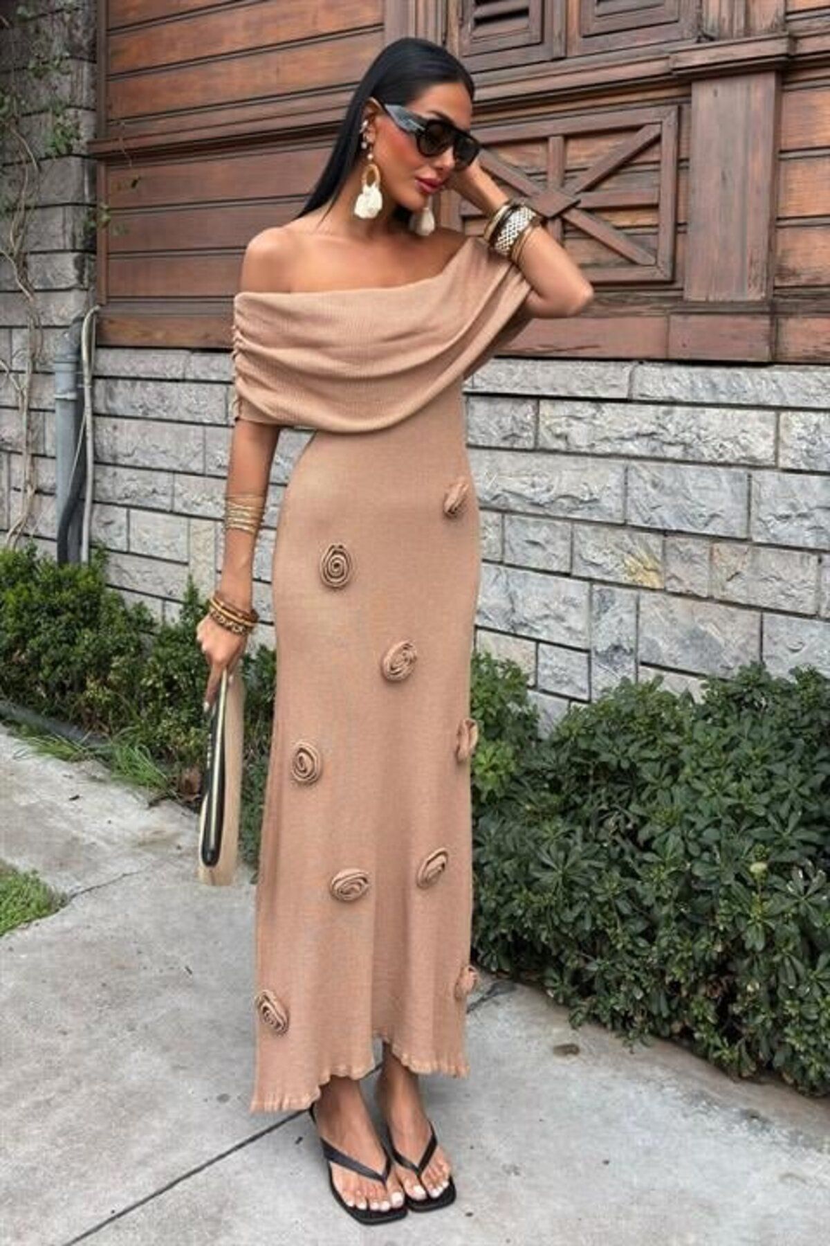 modaserdem-Skirt Rose Detail Madonna Collar Dress 2863 7