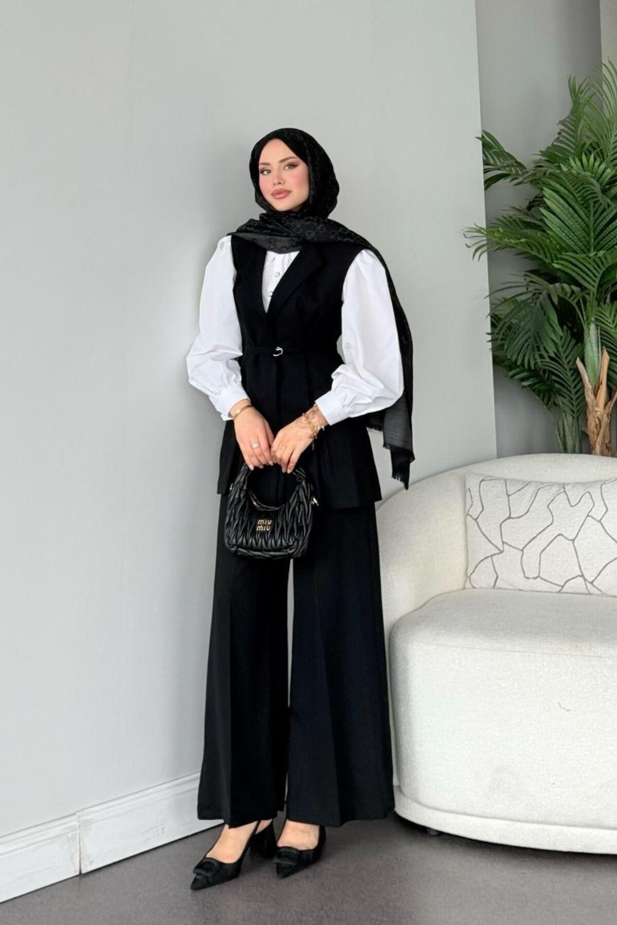 Şulemoda Giyim Ruha Yelekli Takım Siyah