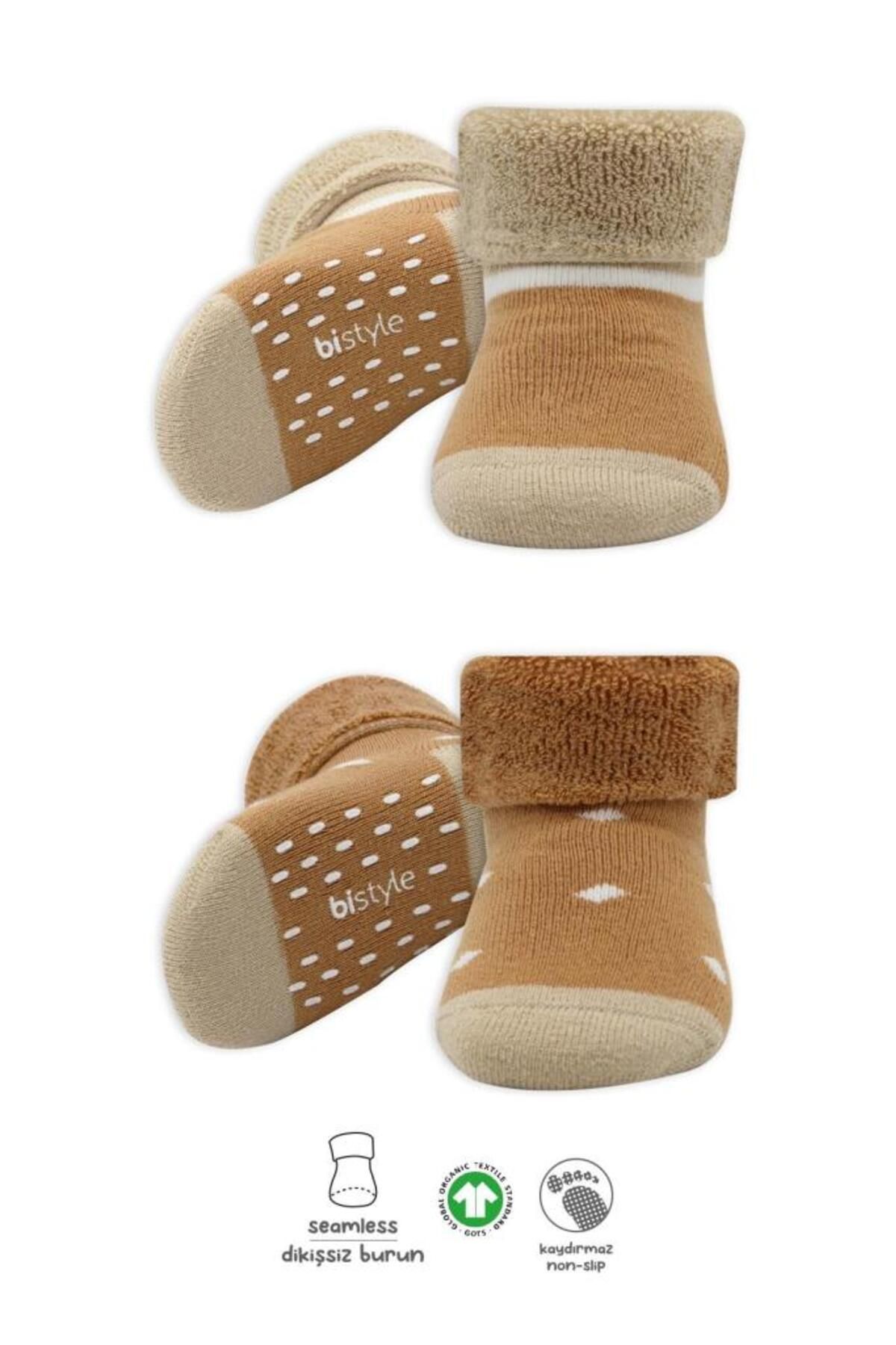 MR RZN STORE Bistyle Puanlı Kaymaz Havlu Soket Çorap 2'Li BS10502 Hardal