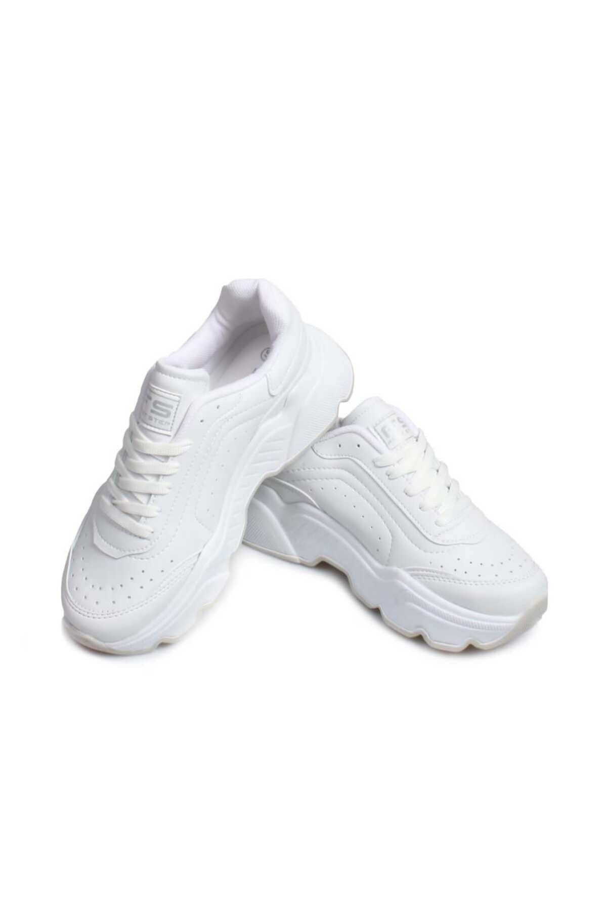 ButikSN collection Unisex Spor Ayakkabı Beyaz Bağcıklı Hafif Yüksek Taban