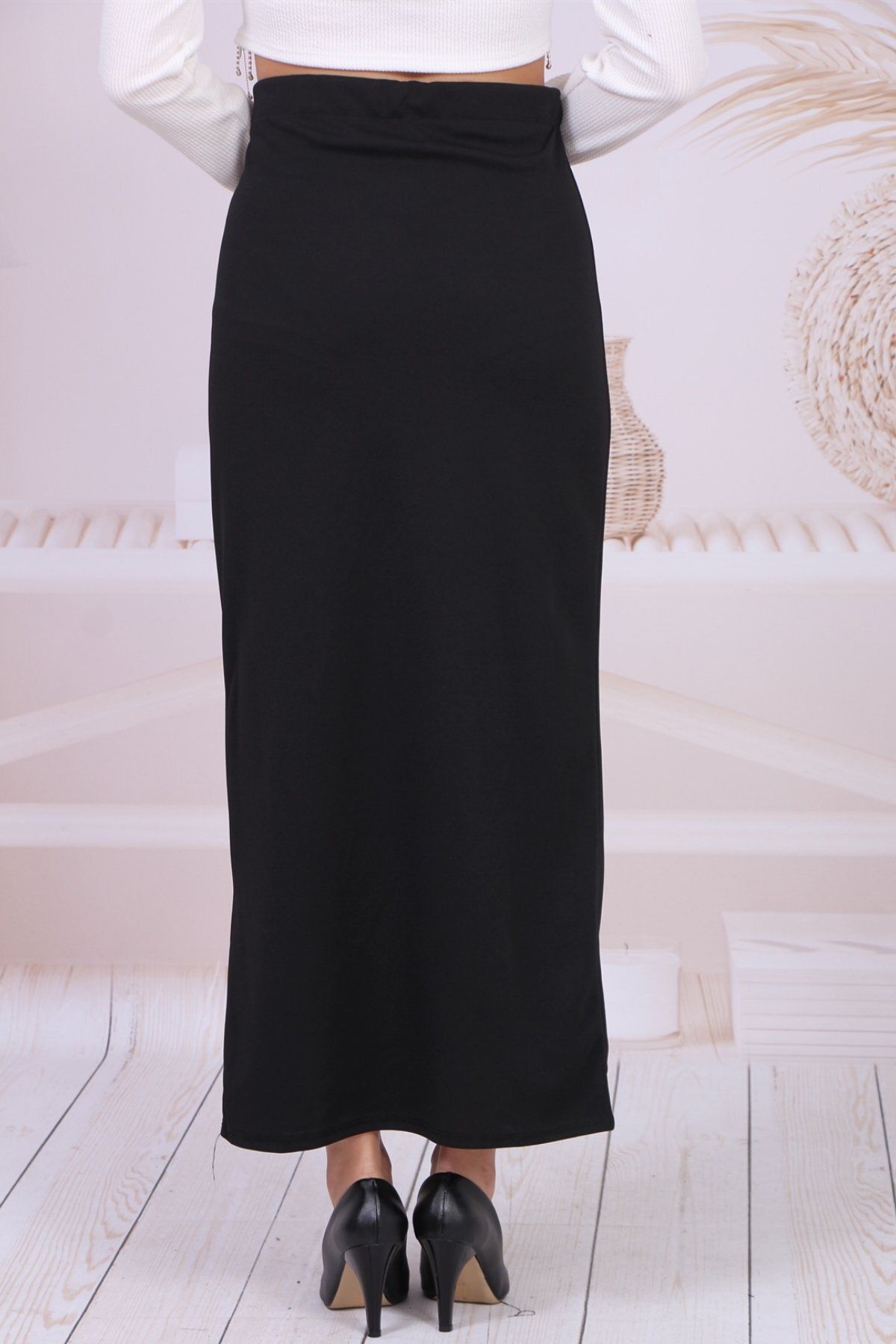 DHDmoda Kadın Siyah Düz Etek