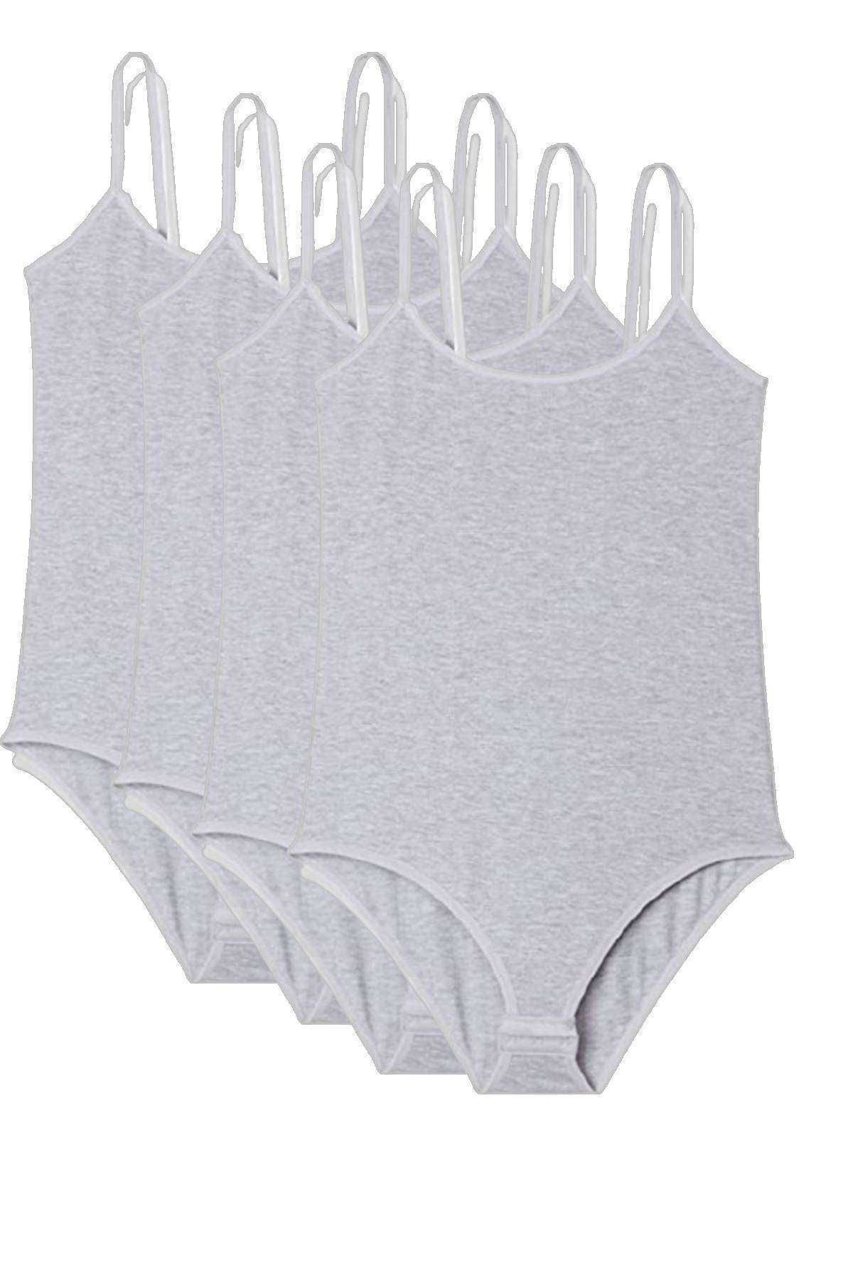 Shop58 4 Adet İp Askılı Kadın Çıtçıtlı Body Gri