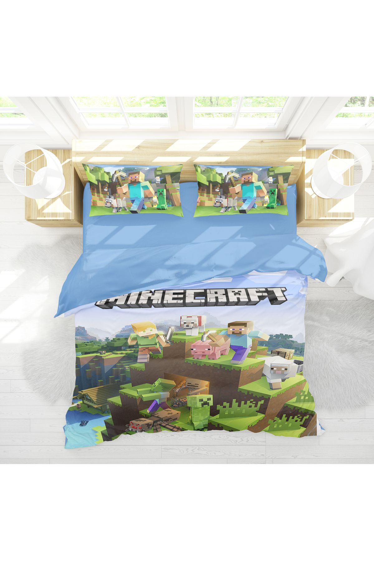 Erays Home MineCraft 3d Dijital Baskılı Çift Kişilik Erkek Çocuk Nevresim Takımı Nevresim Seti