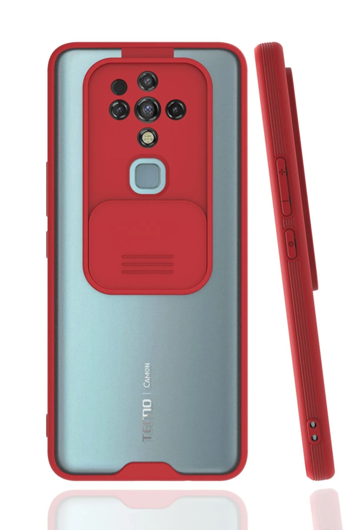 NewFace Tecno Camon 16 Kılıf Platin Kamera Koruma Silikon - Kırmızı WLZOR
