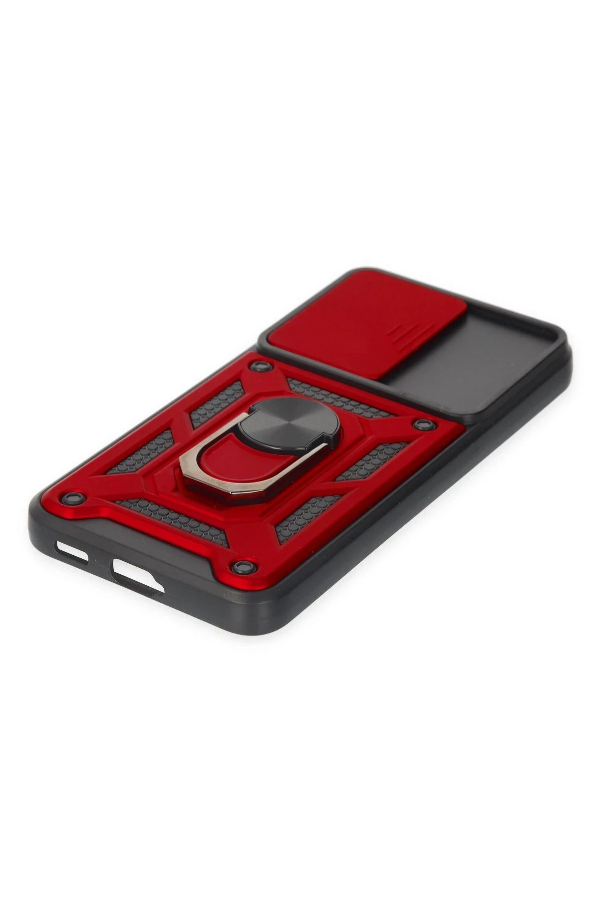 NewFace Samsung Galaxy S22 Kılıf Pars Lens Yüzüklü Silikon - Kırmızı SVLRS