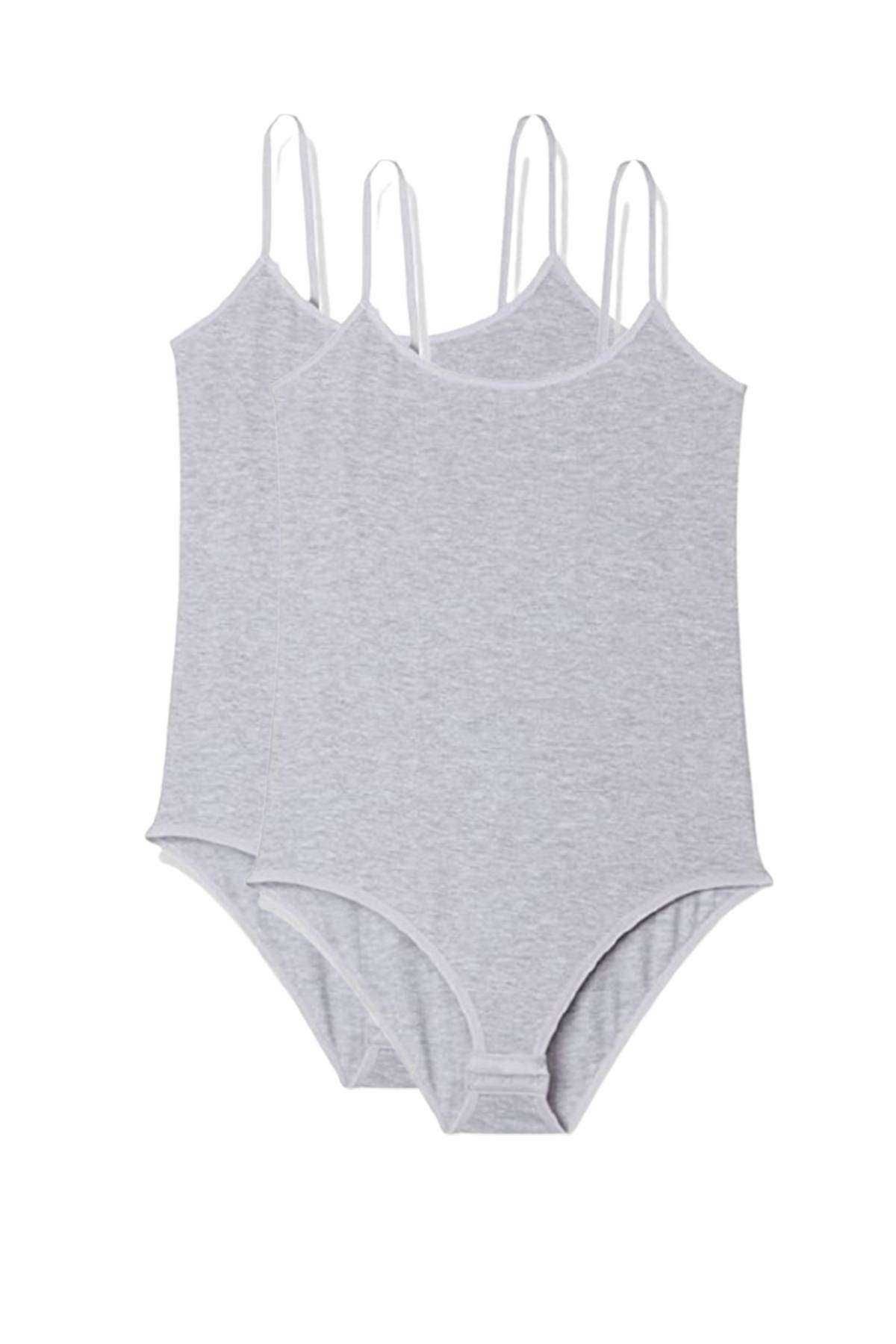 Shop58 2 Adet İp Askılı Kadın Çıtçıtlı Body Gri