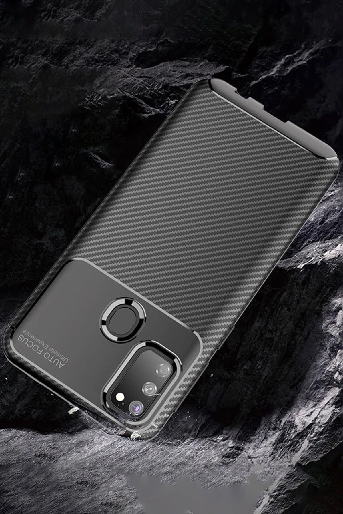 NewFace Samsung Galaxy M30S Kılıf Auto Focus Karbon Kapak - Kahverengi SVLRS