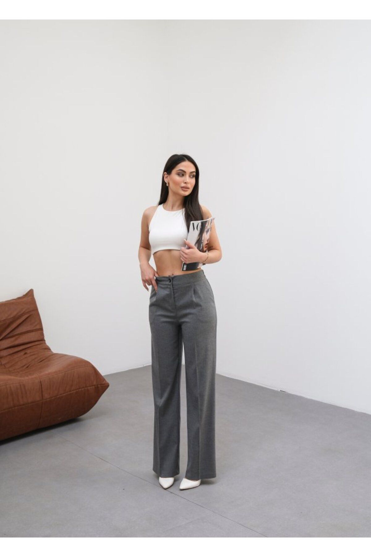 novafems Arkasi Lastikli Pileli Dökümlü Wide Leg Pantolon