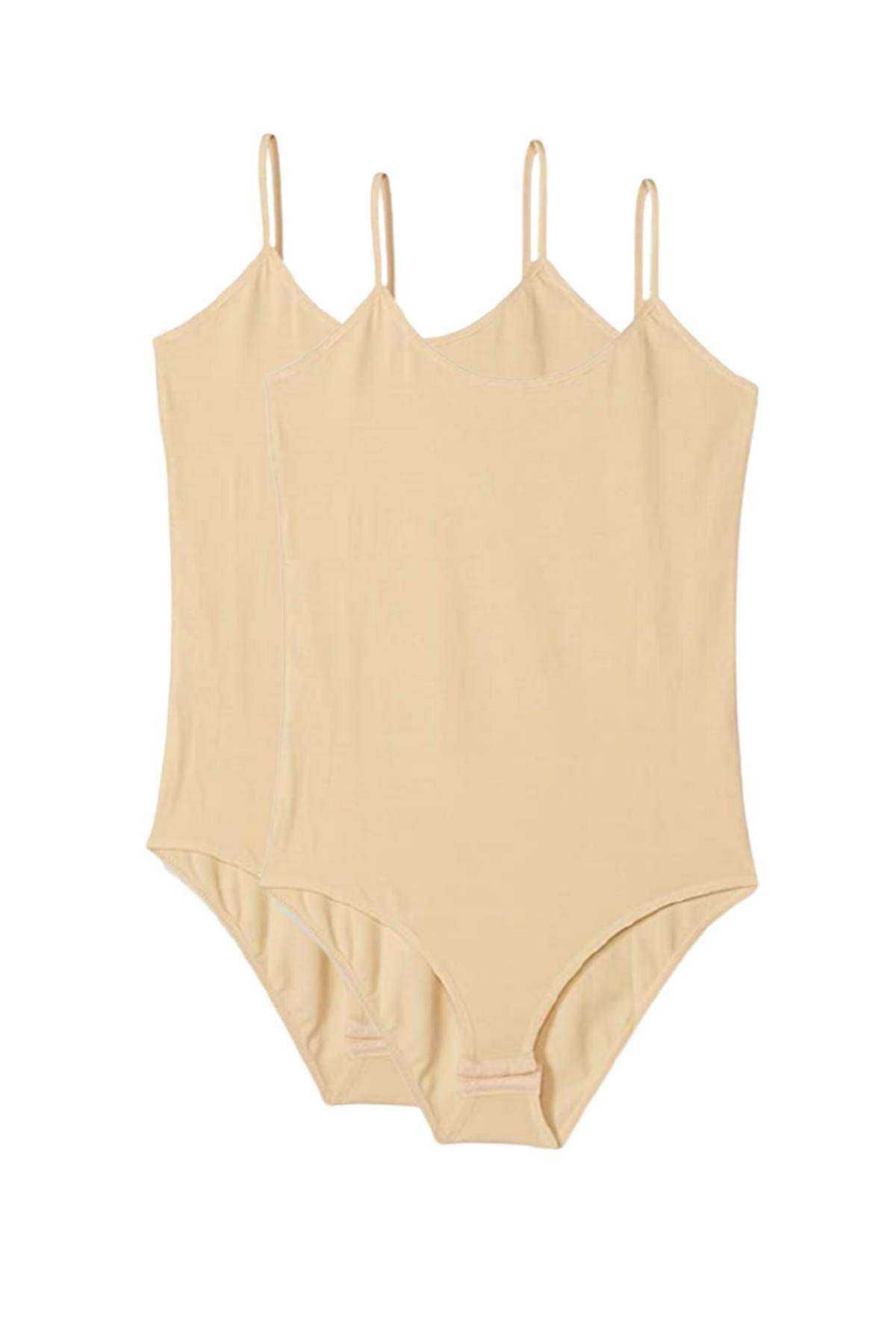 Shop58 2 Adet İp Askılı Kadın Çıtçıtlı Body Ten