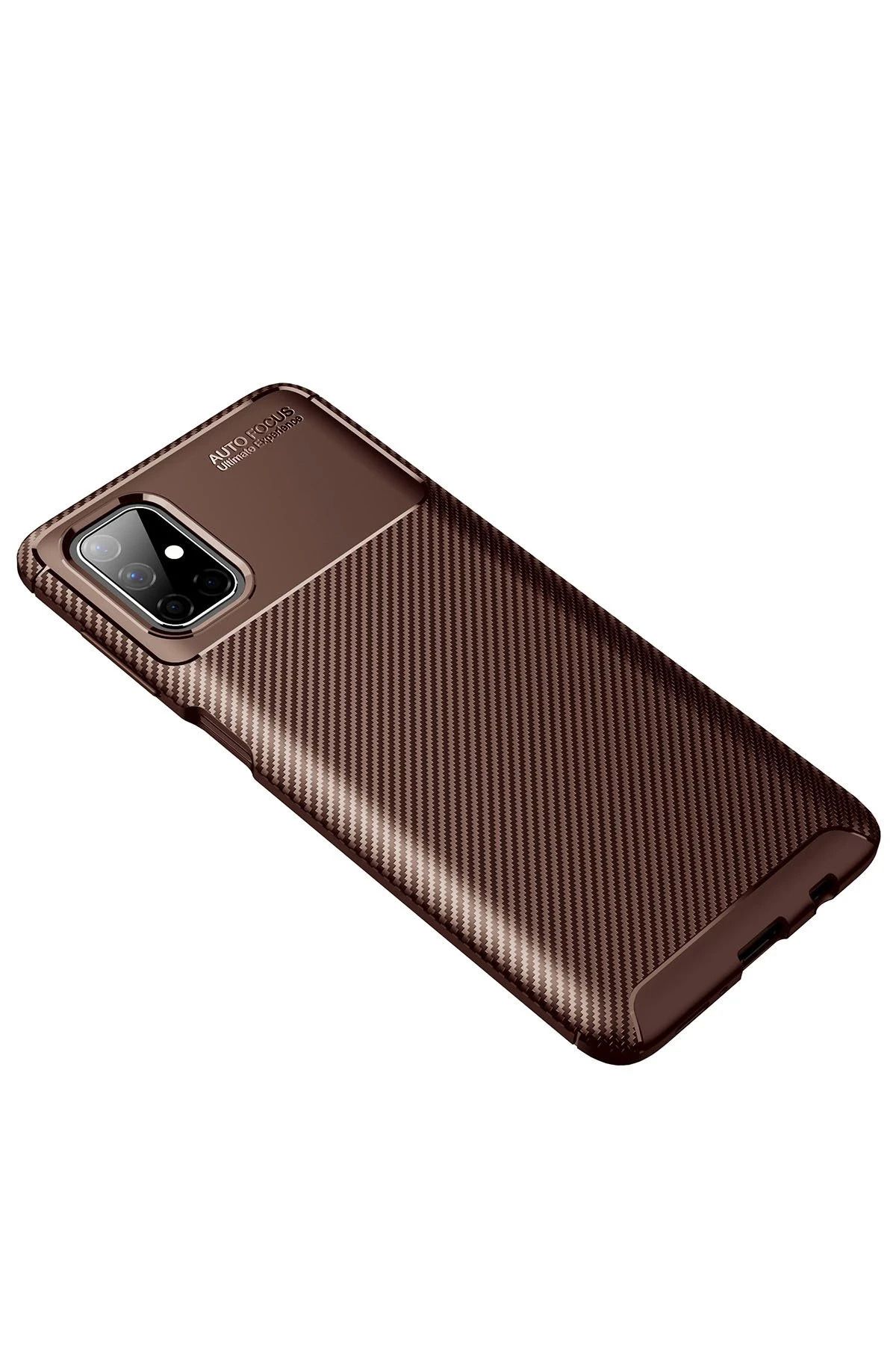 NewFace Samsung Galaxy M51 Kılıf Auto Focus Karbon Kapak - Kahverengi WLZOR