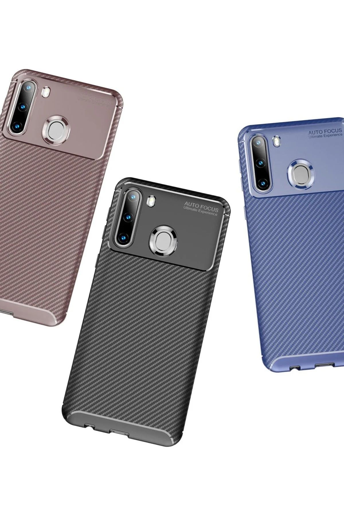 NewFace Samsung Galaxy A21 Kılıf Auto Focus Karbon Kapak - Siyah SVLRS