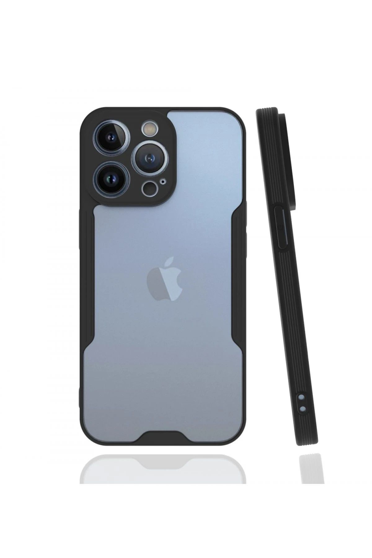 NewFace iPhone 13 Pro Max Kılıf Platin Silikon - Siyah ZRNET