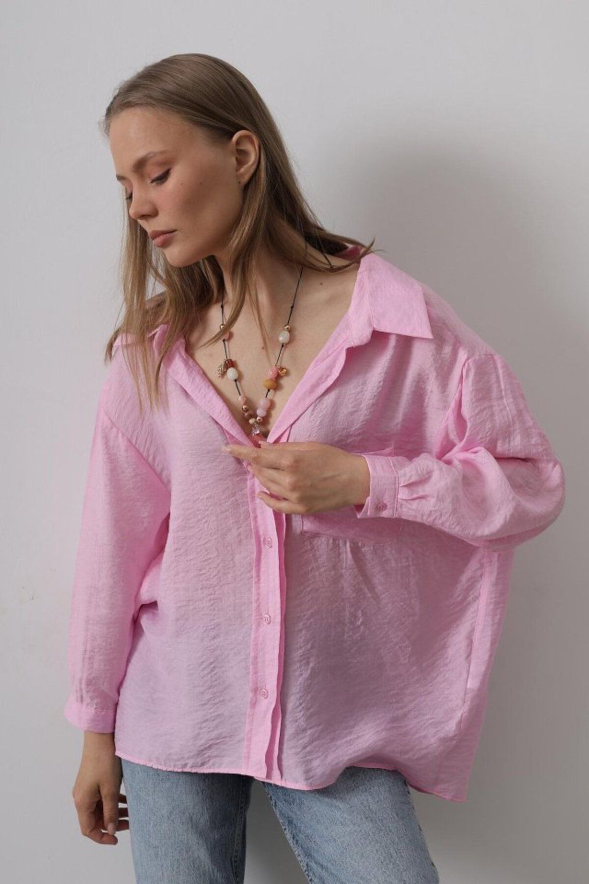 novafems Cepli Oversize Gömlek - Pembe