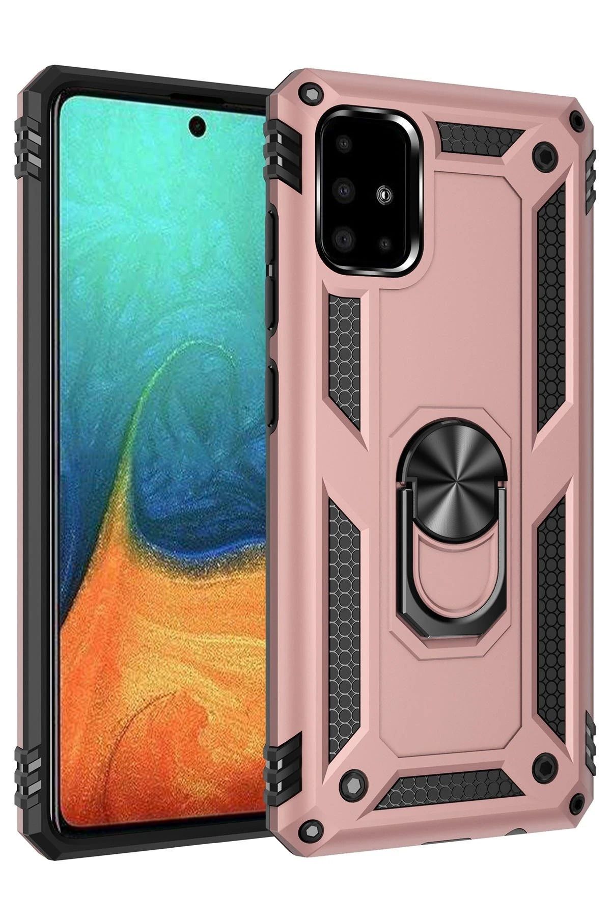 NewFace Samsung Galaxy A71 Kılıf Sofya Yüzüklü Silikon Kapak - Rose SVLRS