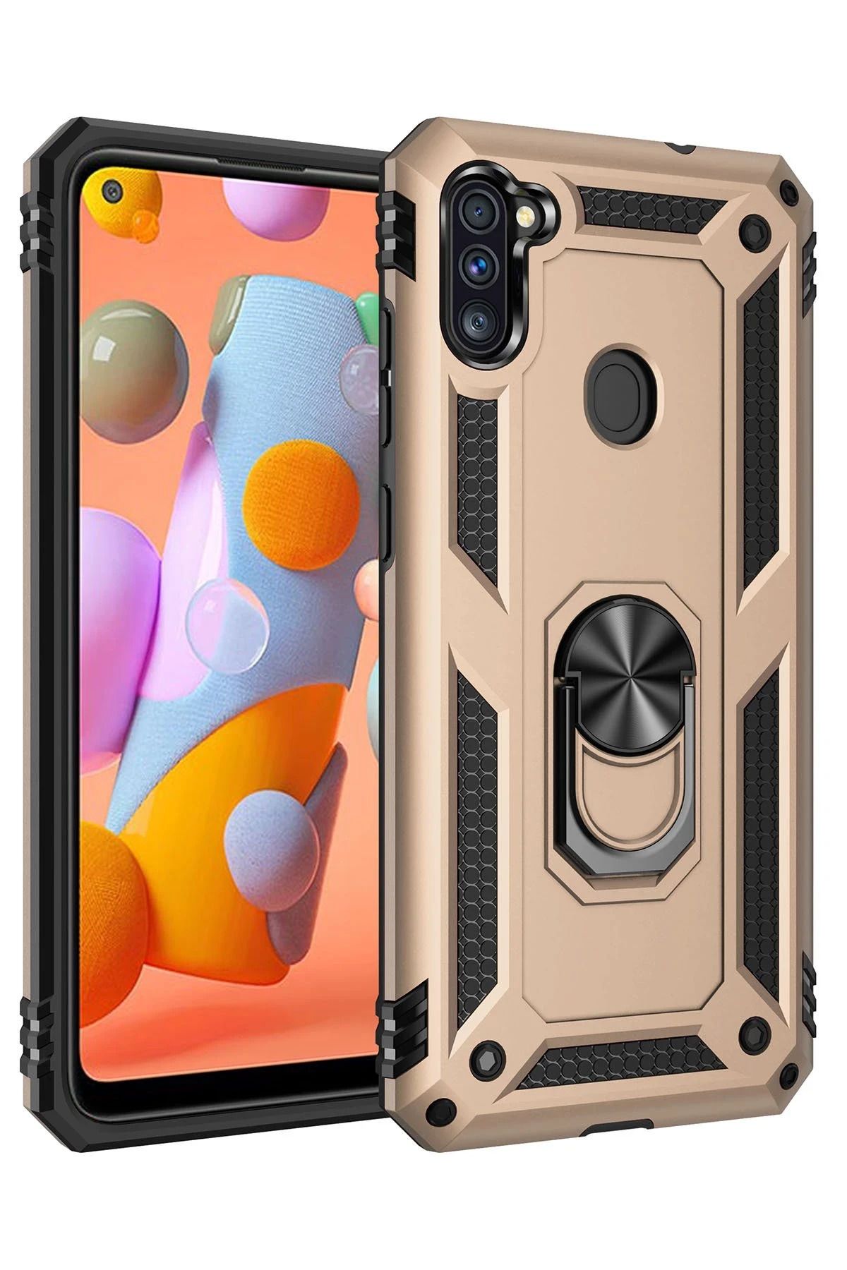 NewFace Samsung Galaxy A11 Kılıf Sofya Yüzüklü Silikon Kapak - Gold SVLRS