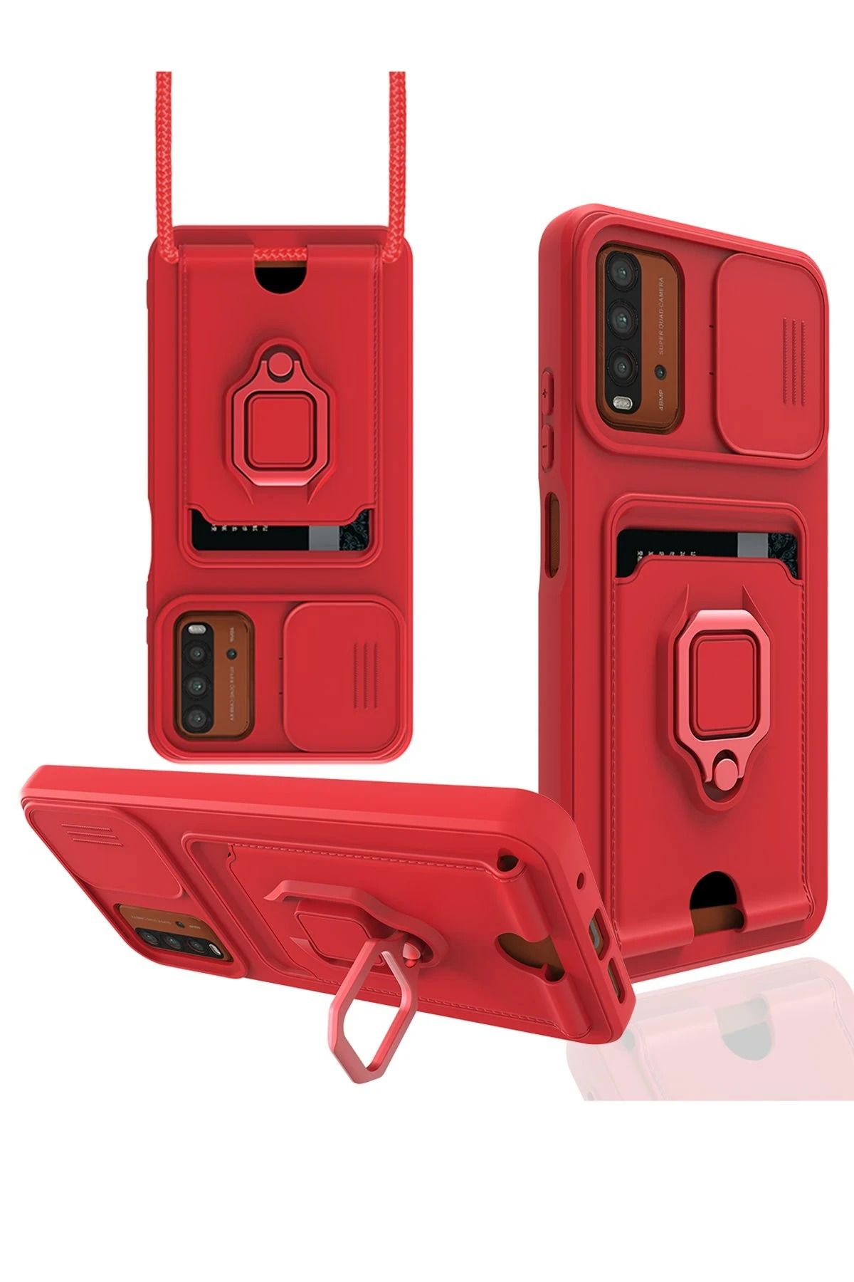NewFace Xiaomi Redmi 9T Kılıf Zuma Kartvizitli Yüzüklü Silikon - Kırmızı SVLRS