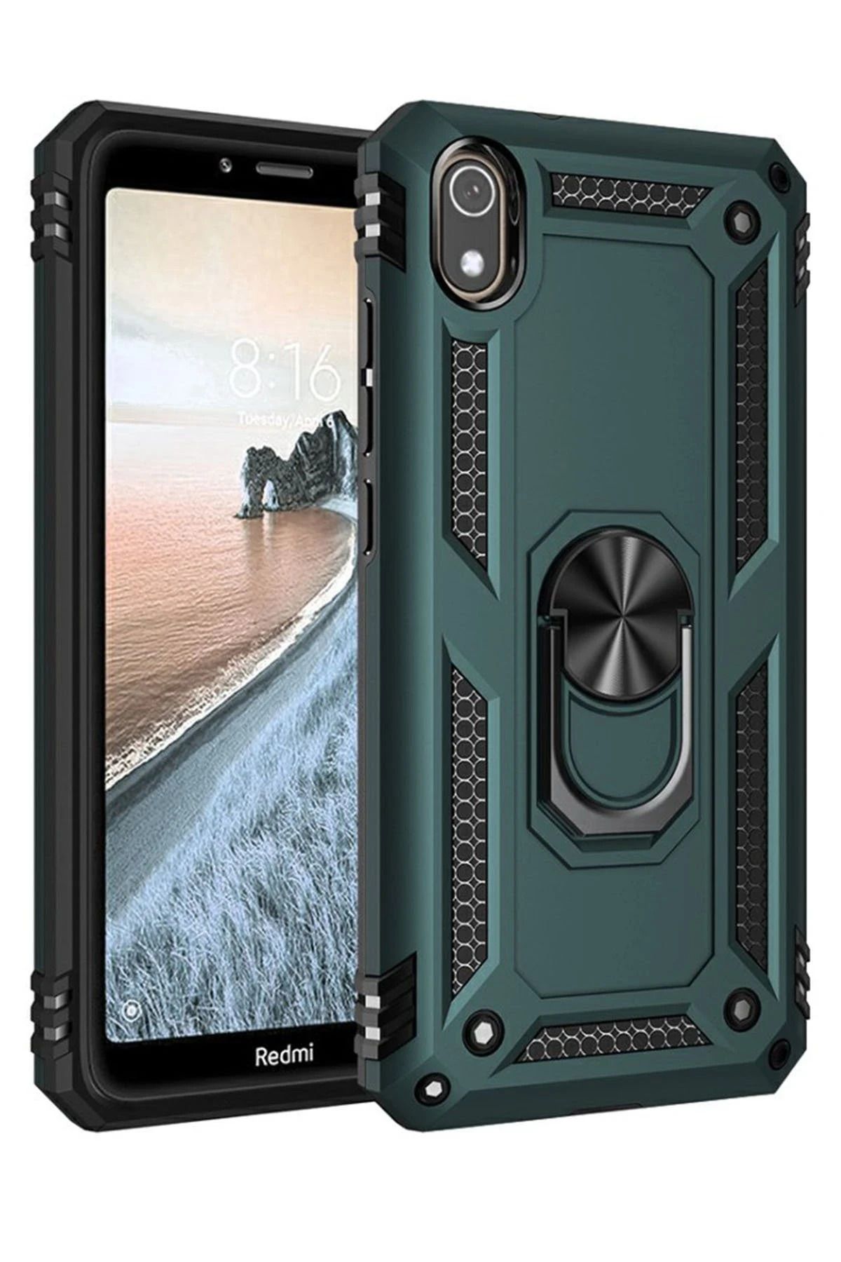 NewFace Xiaomi Redmi 7A Kılıf Sofya Yüzüklü Silikon Kapak - Yeşil WLZOR
