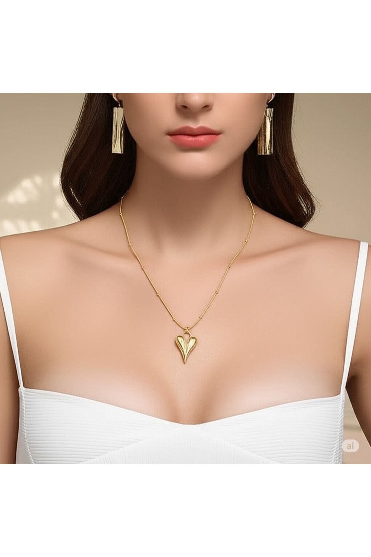 DİAPANTE Gold Renk Şık Kadın Kalpli Çelik Kolye 45 cm