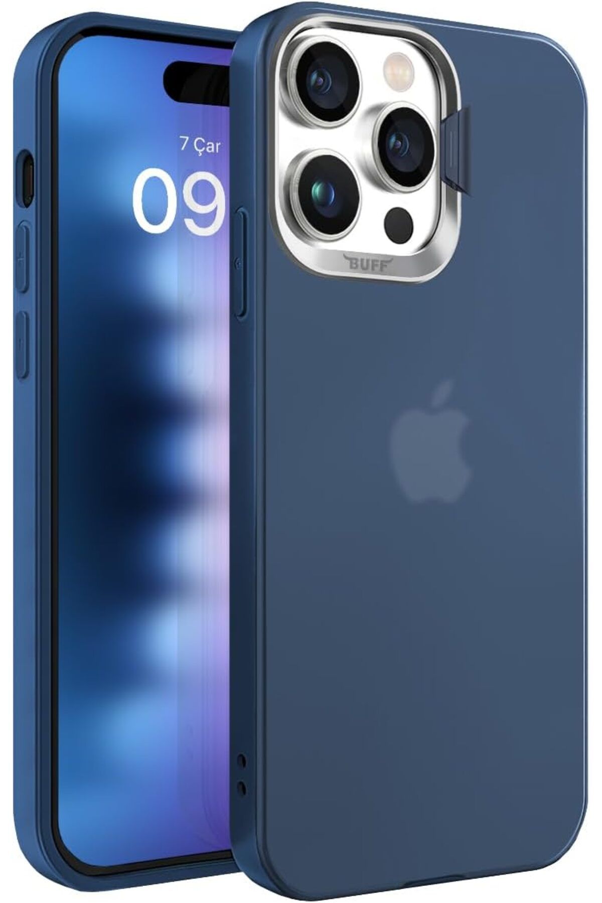 ÇAĞUR çağur LABS Buff iPhone 15 Pro Max ile Uyumlu New Corner Kamera Kapaklı Standlı Kılıf (Mavi) YE