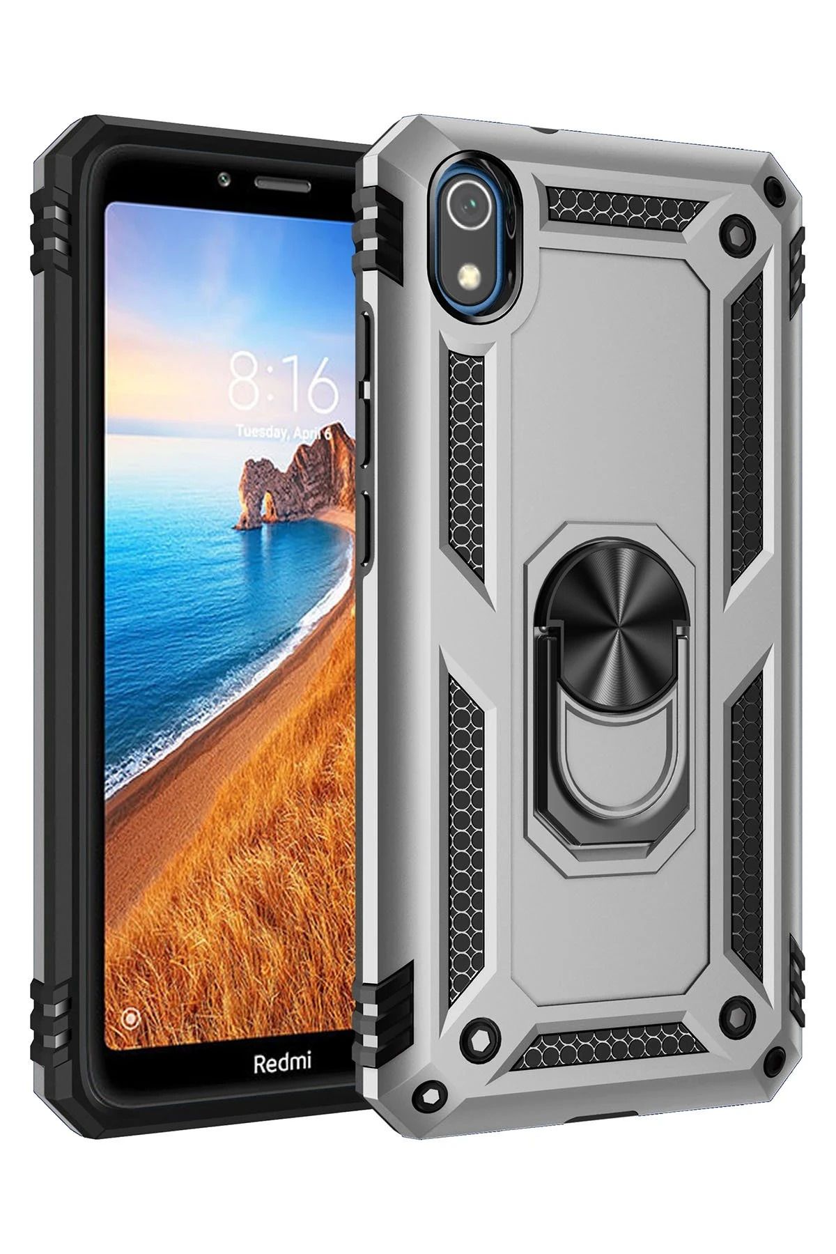 NewFace Xiaomi Redmi 7A Kılıf Sofya Yüzüklü Silikon Kapak - Gümüş WLZOR