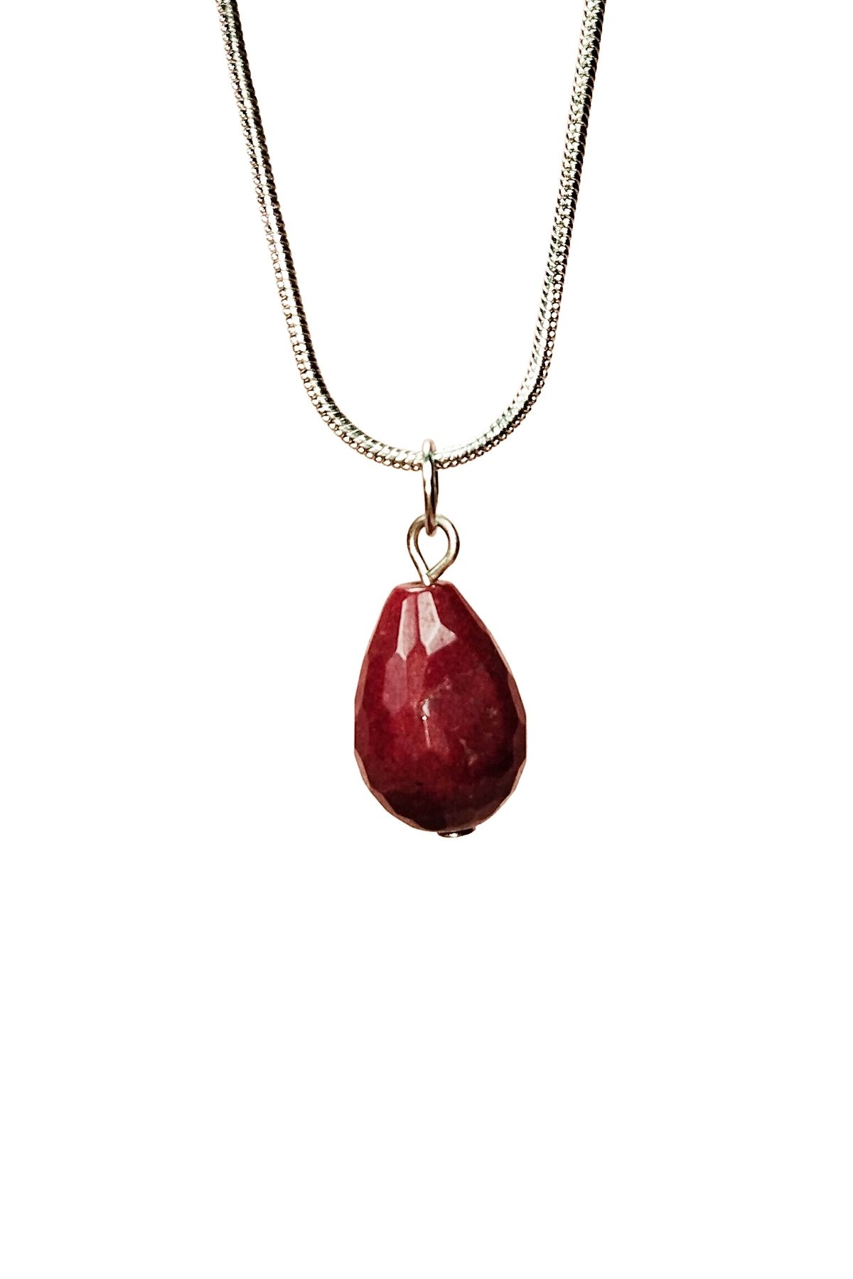 Shop58 Yakut Doğal Taşı Zincirli El Yapımı Kolye Uç: 1,5 cm Zincir: 20 cm Kutulu