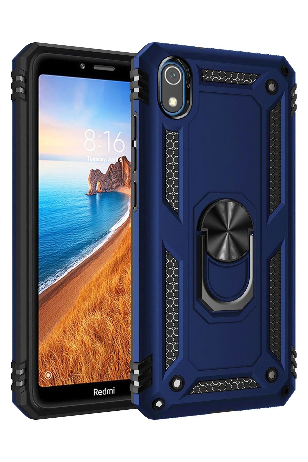 NewFace Xiaomi Redmi 7A Kılıf Sofya Yüzüklü Silikon Kapak - Lacivert WLZOR