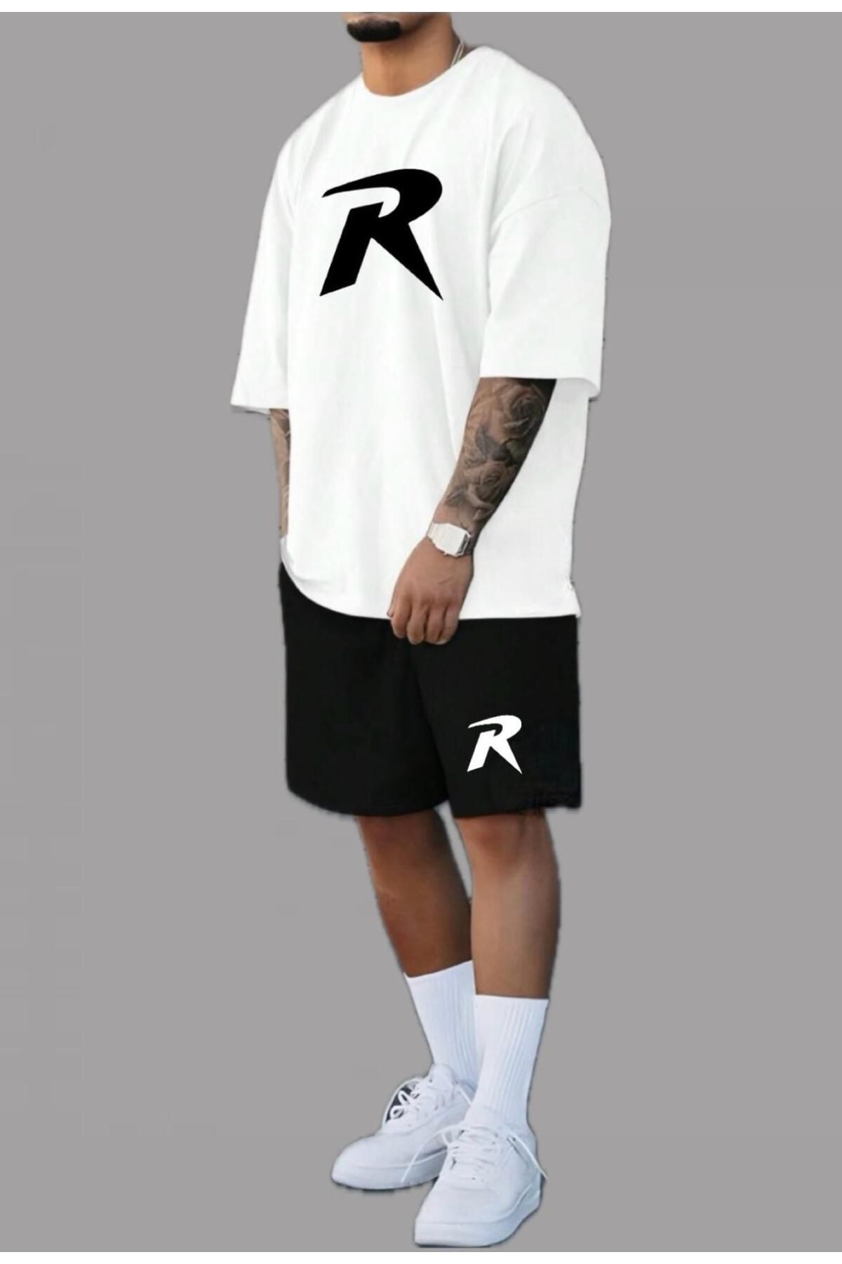 woonkey UNISEX R BASKILI BİSİKLET YAKA ŞORT TİŞÖRT 2'Lİ TAKIM