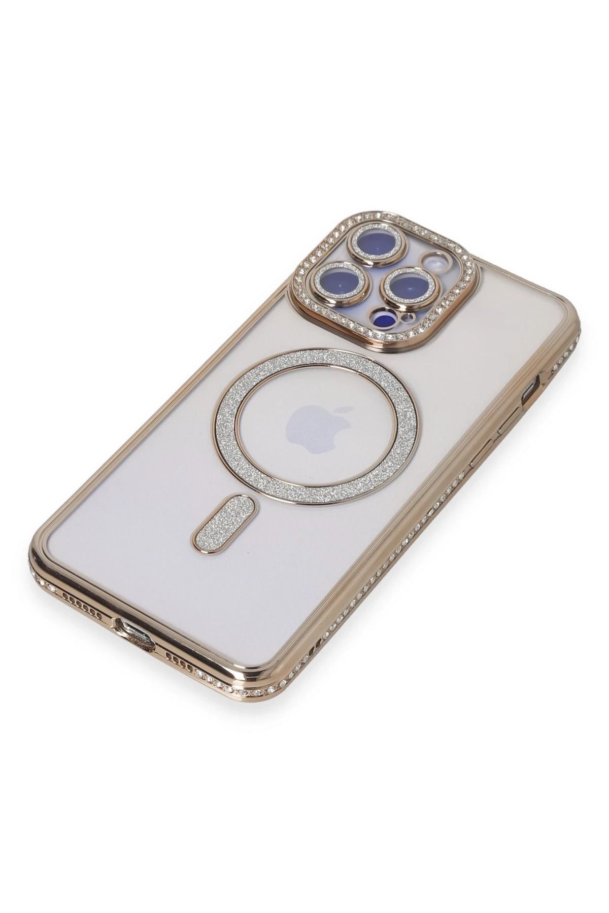 NewFace iPhone 15 Pro Max Kılıf Joke Simli Magneticsafe Kılıf - Gold SVLRS