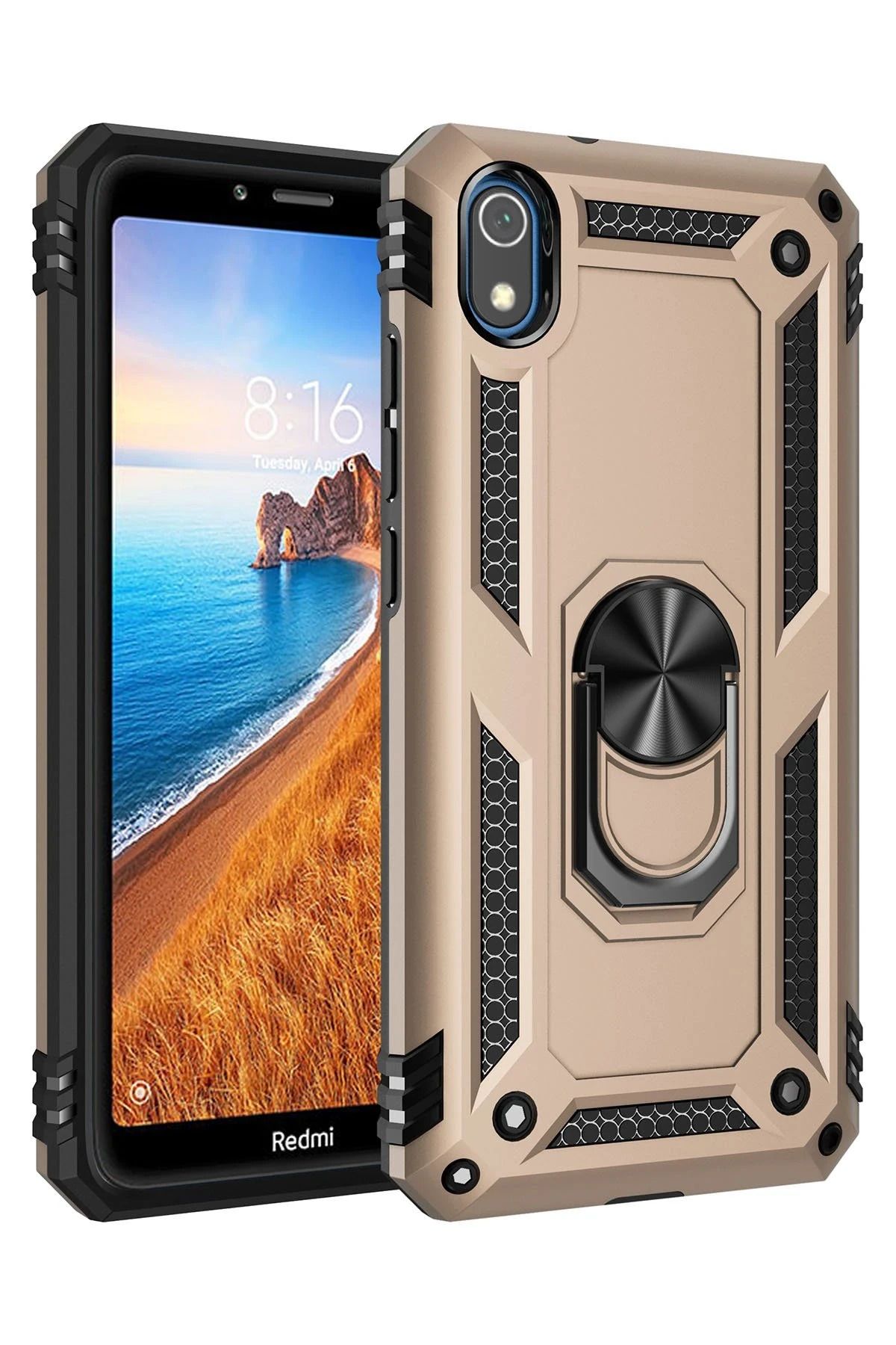 NewFace Xiaomi Redmi 7A Kılıf Sofya Yüzüklü Silikon Kapak - Gold WLZOR