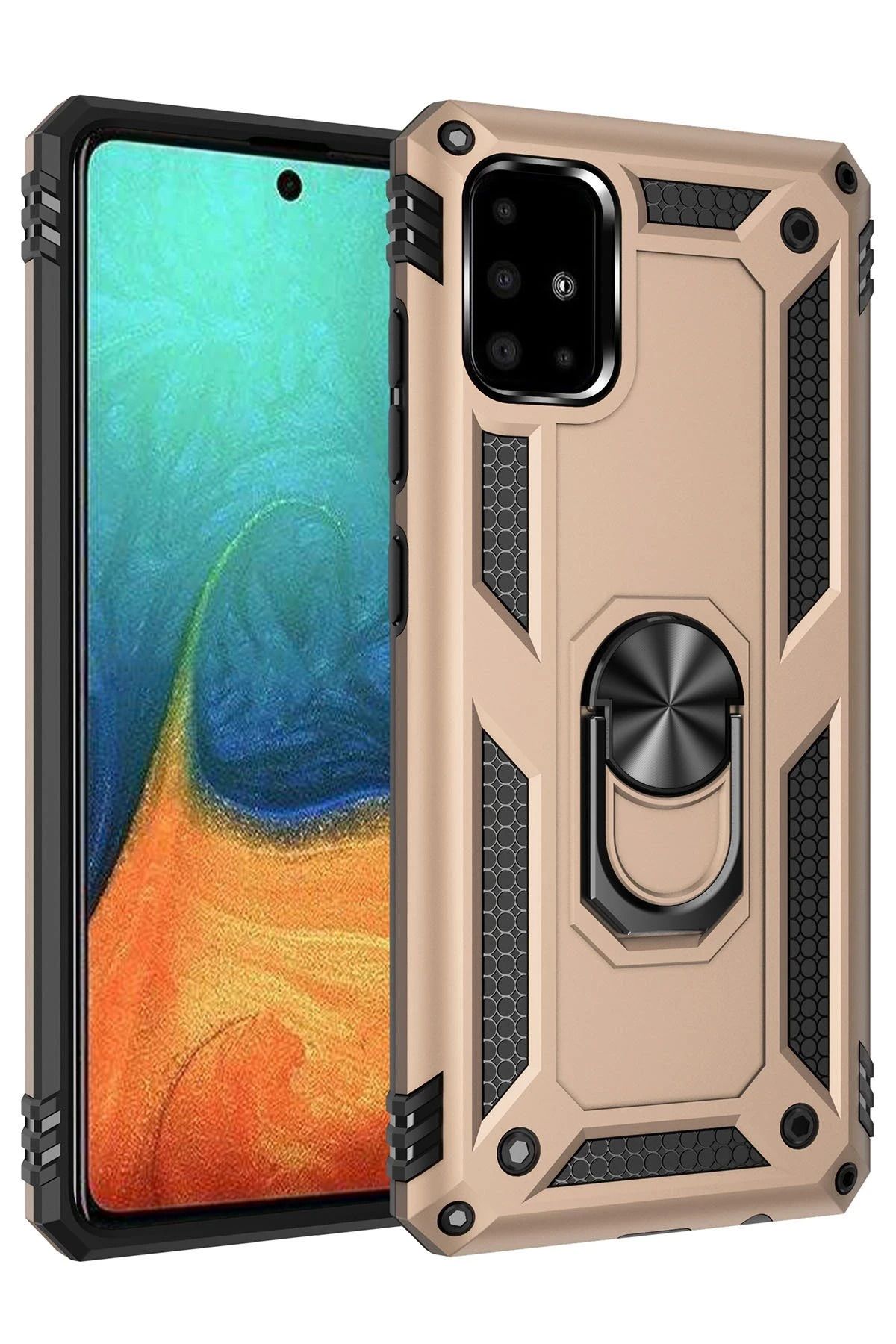 NewFace Samsung Galaxy A71 Kılıf Sofya Yüzüklü Silikon Kapak - Gold SVLRS