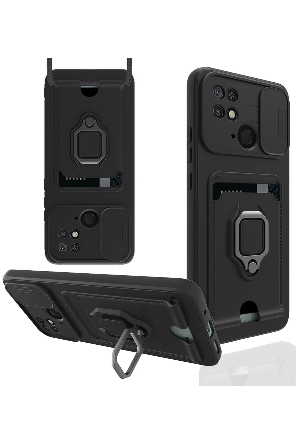 NewFace Xiaomi Redmi 10C Kılıf Zuma Kartvizitli Yüzüklü Silikon - Siyah SVLRS