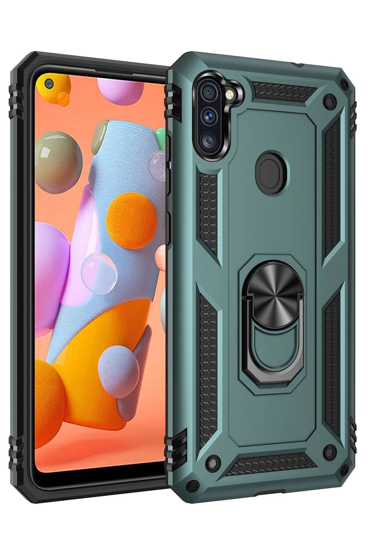 NewFace Samsung Galaxy A11 Kılıf Sofya Yüzüklü Silikon Kapak - Yeşil SVLRS