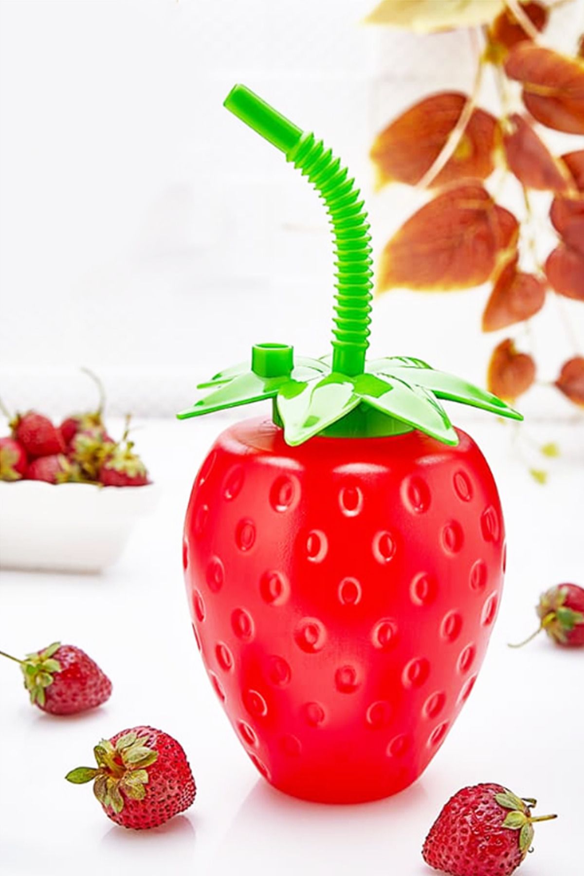 Shop58 Çilek Pipetli Suluk Çilek Şeklinde Eğlenceli Suluk Royaleks-7028