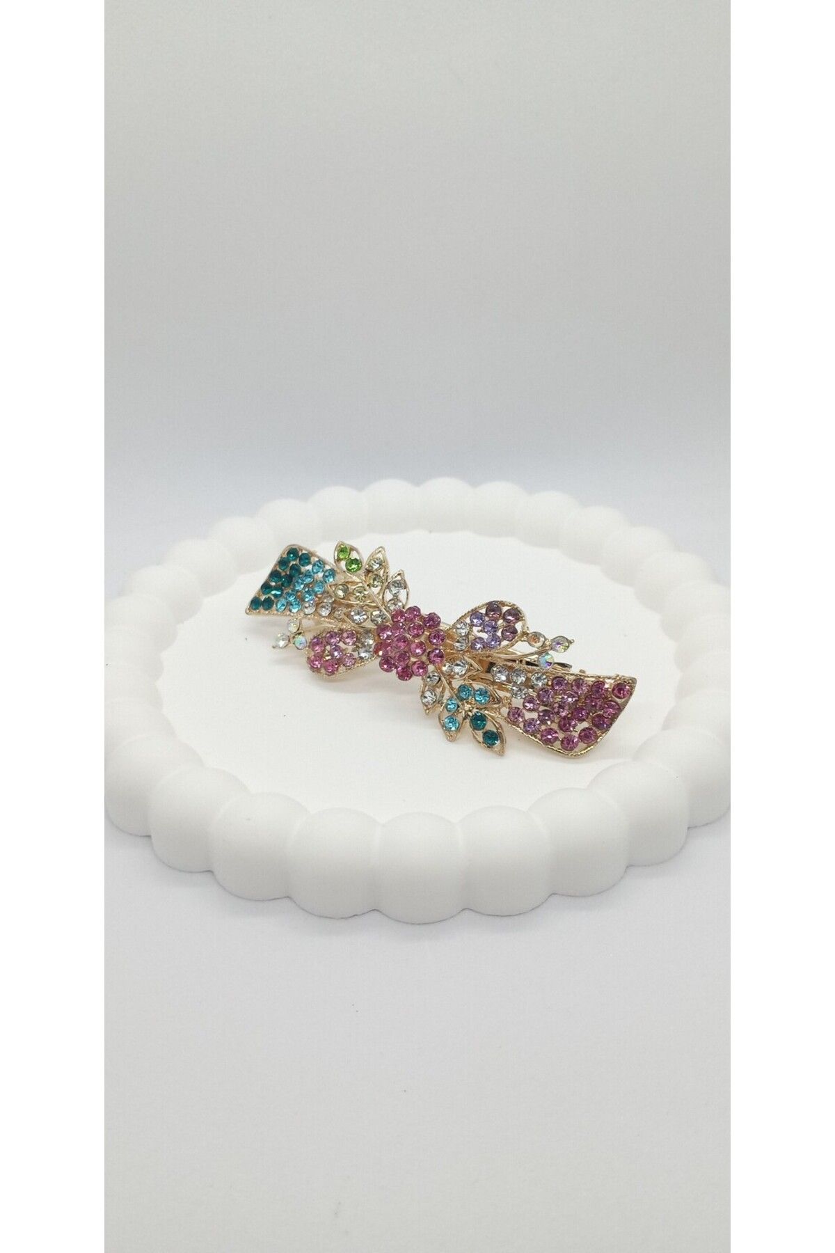 ndjewelry Renkli Taş Detay Çiçek Figür Çıtçıt Toka