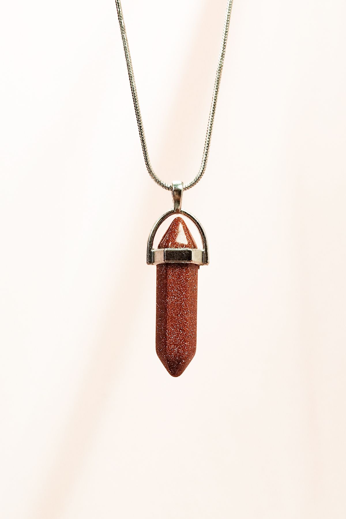 Shop58 Yıldız Taşı Doğal Taşı Zincirli El Yapımı Tasarımlı Kolye Uç: 3,5 cm Zincir: 20 cm Kutulu