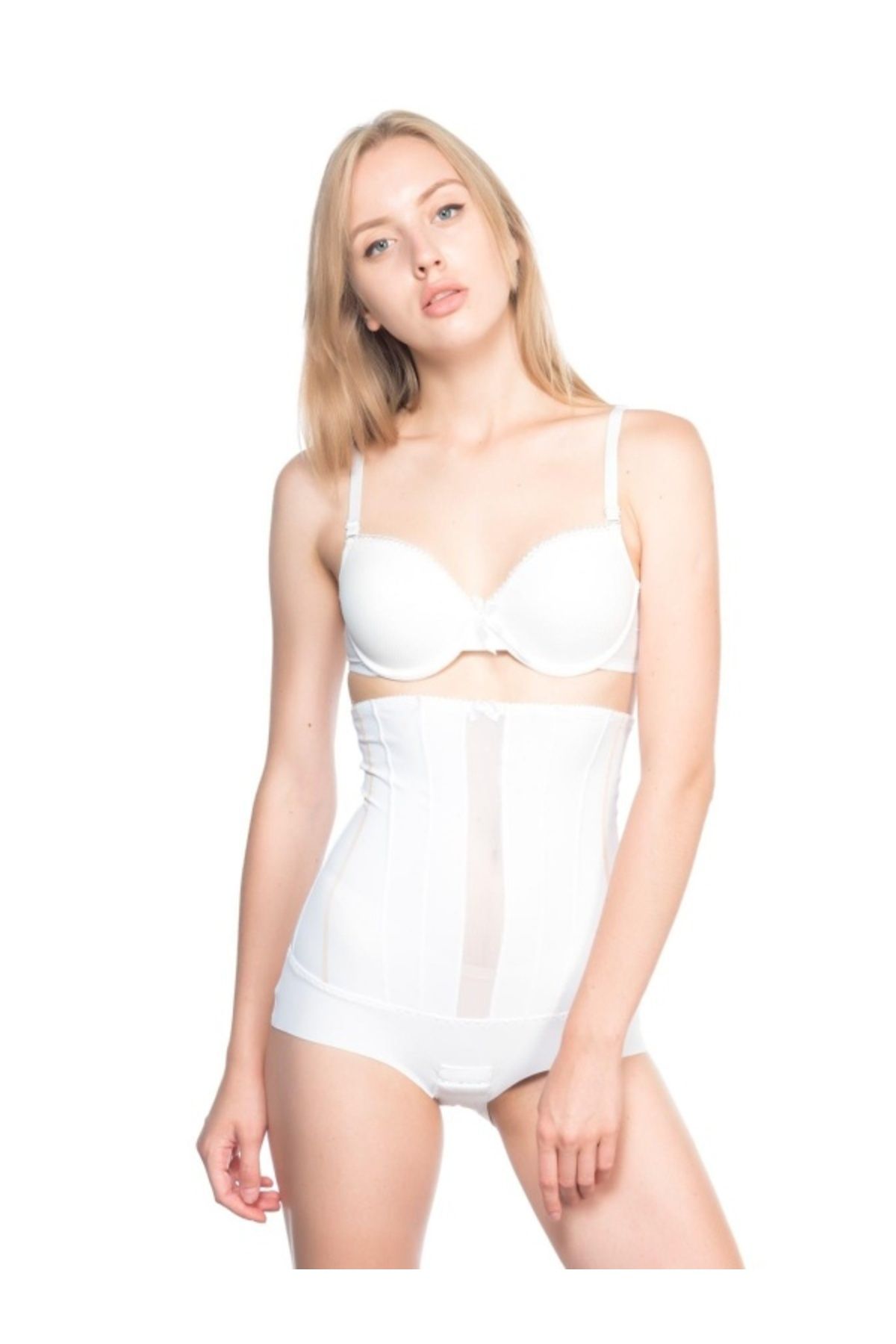 kapsulavm BEYAZ MI Emay 2886 Yüksek Bel Tül Slip Lazer Korse