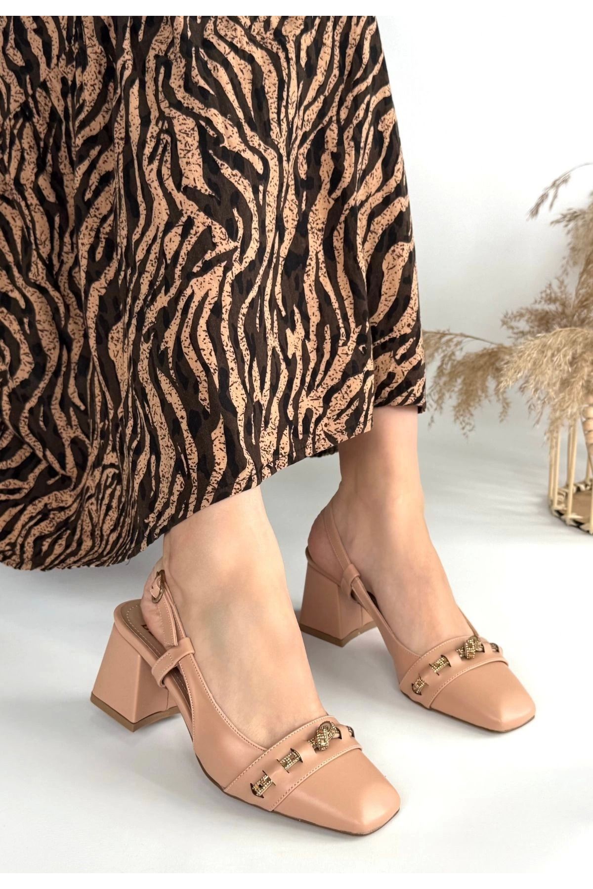 Shop58 Elliy Nude Cilt Topuklu Ayakkabı