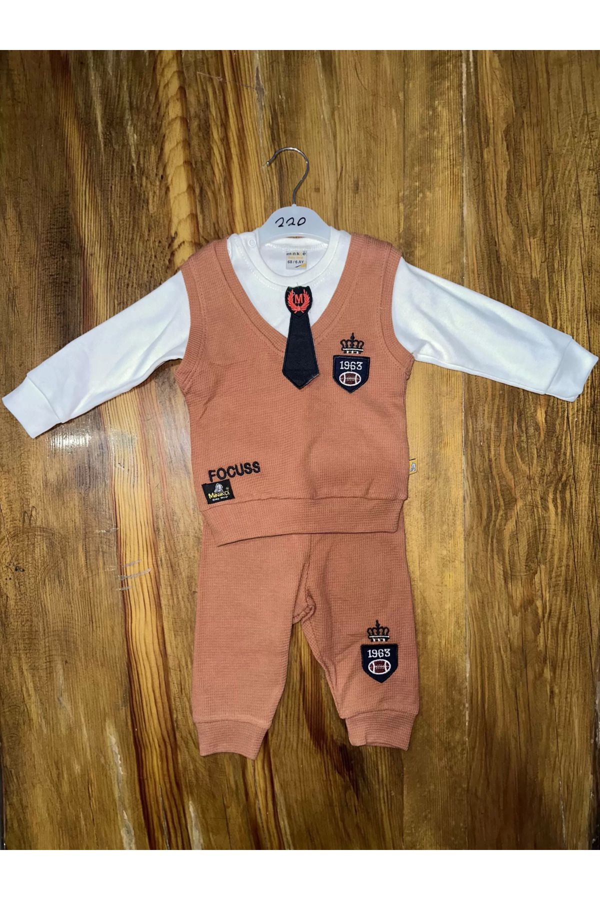 Shop58 6-24 aylık kravatlı üçlü takım kahve