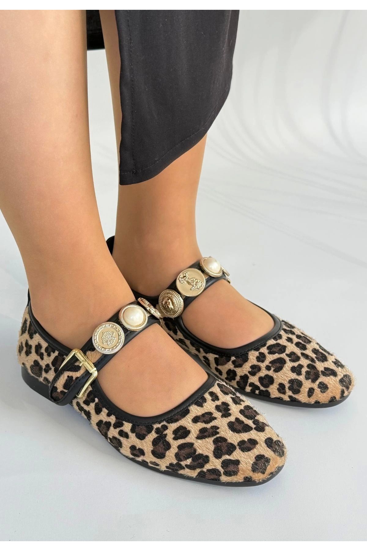Shop58 Koope Leopar Süet Babet Ayakkabı