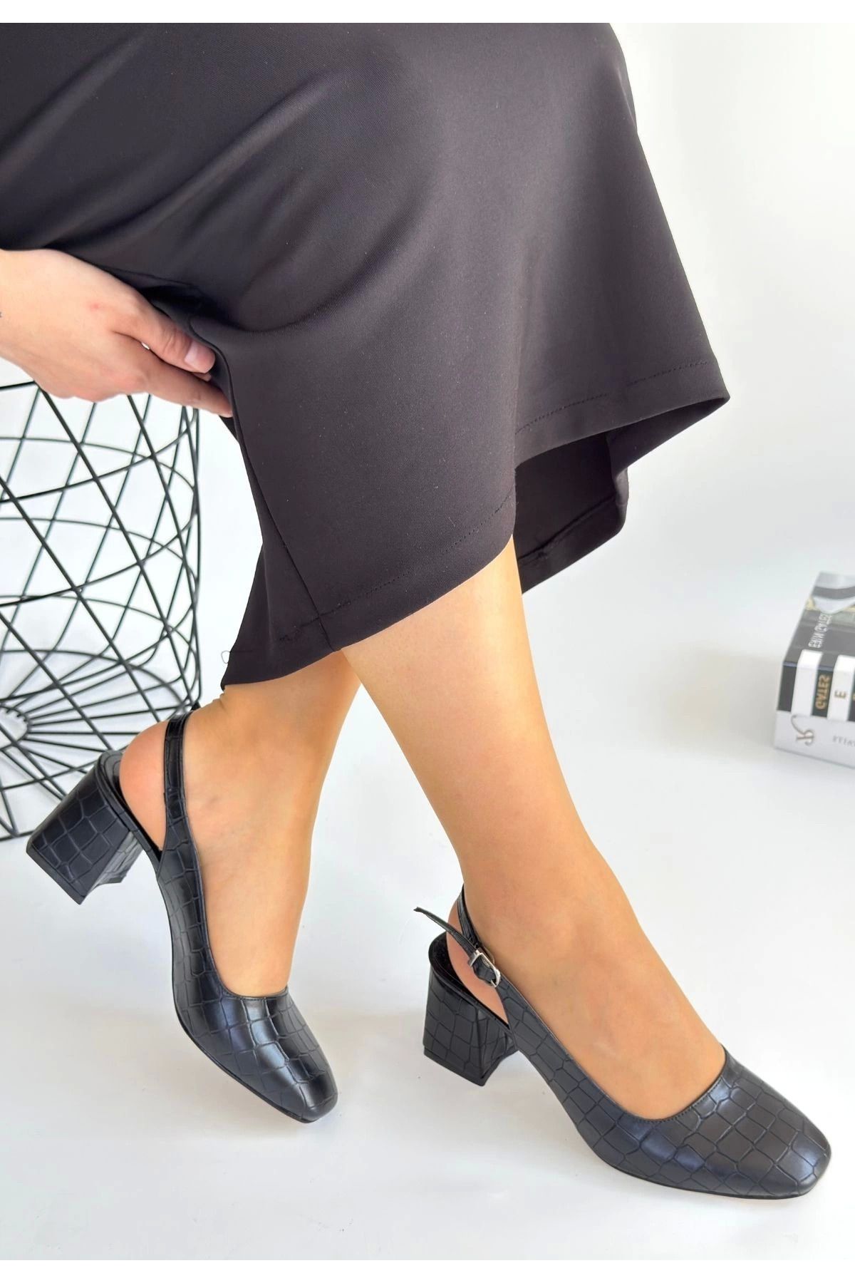 Shop58 Sveta Siyah Cilt Topuklu Ayakkabı