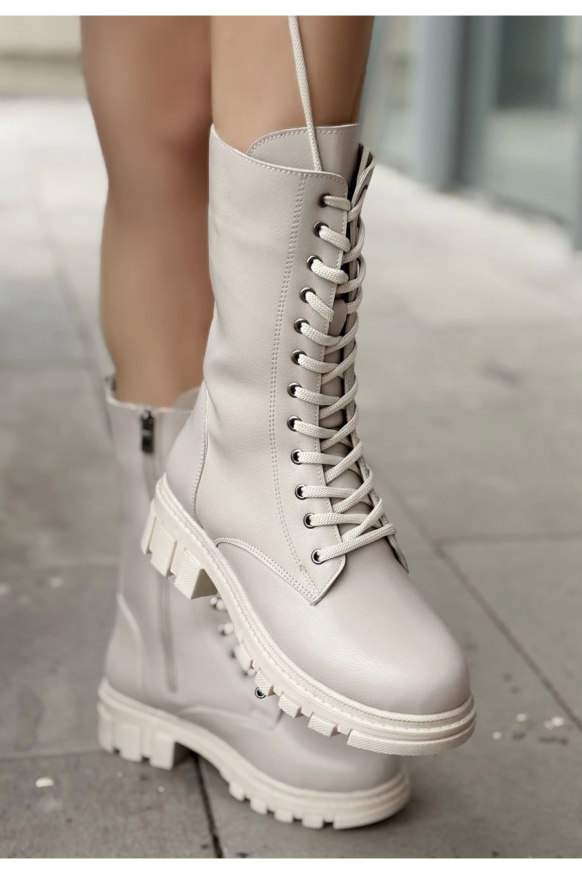 Shop58 Nabah Bej Cilt Bağcıklı Bot