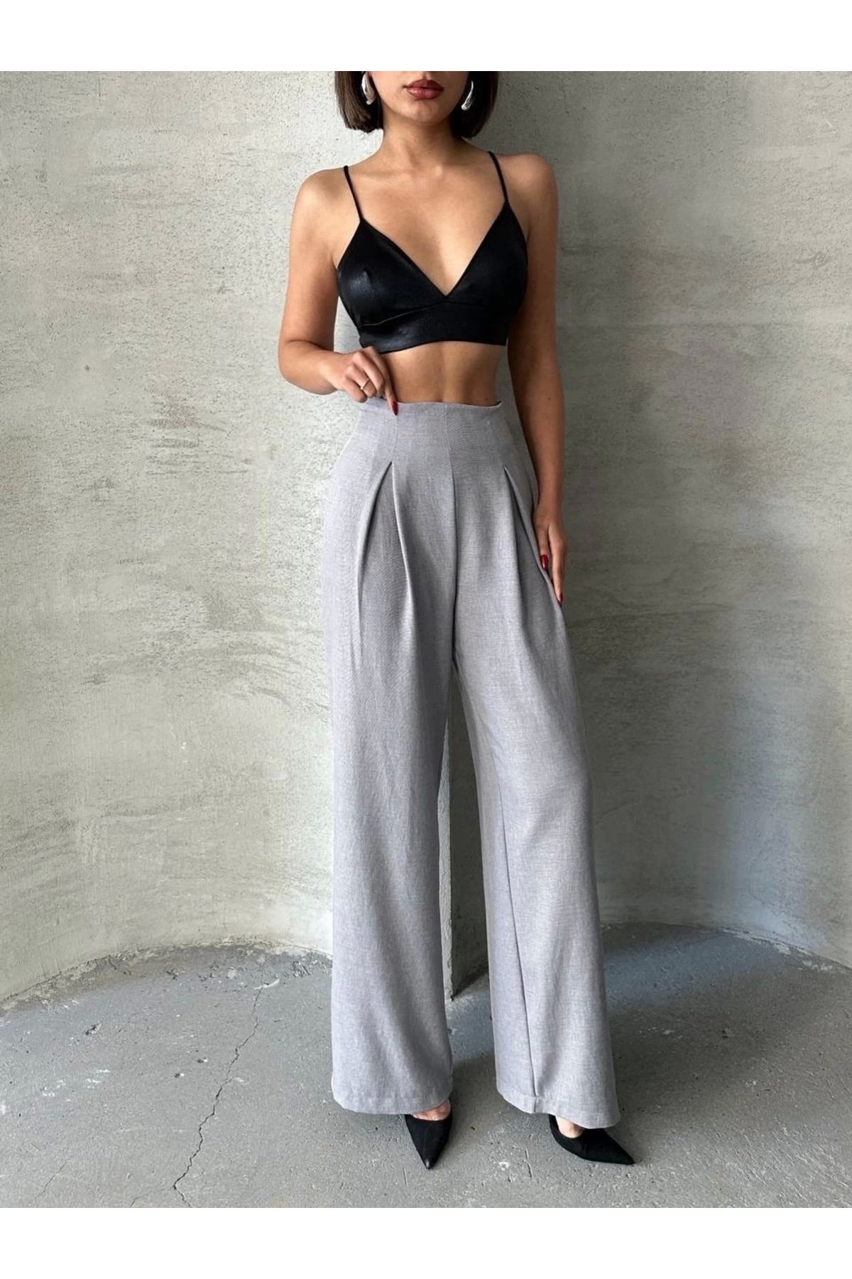 meSga butik Pileli keten pantolon s255046